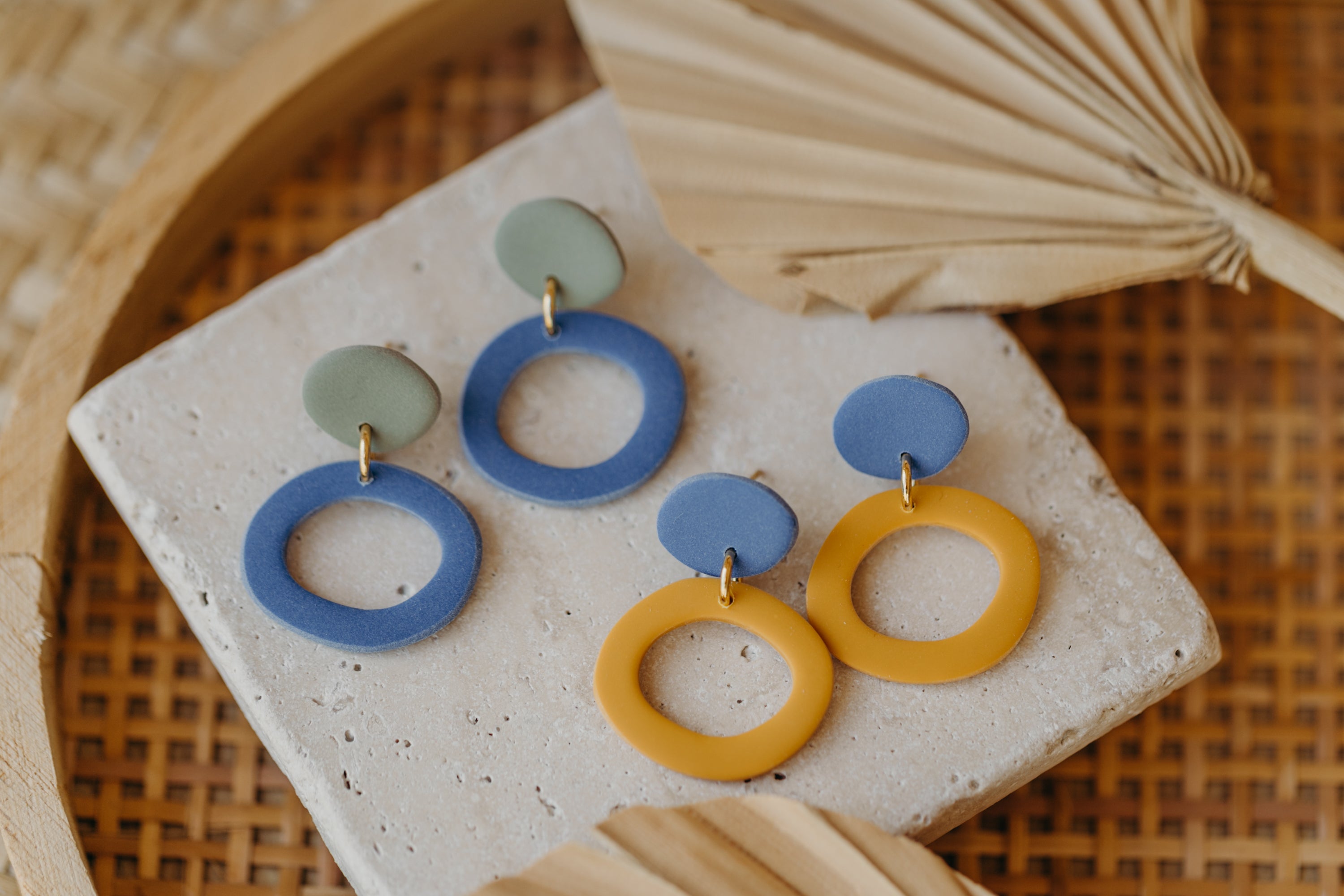 Francesca - Polymer clay earrings in orange, light purple and red