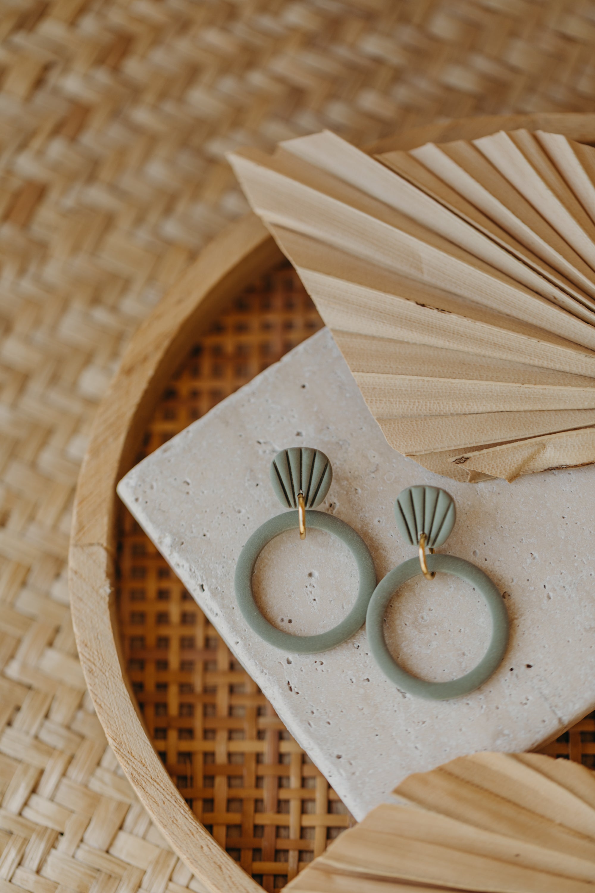 Polymer Clay Earring in Eucalyptus Green