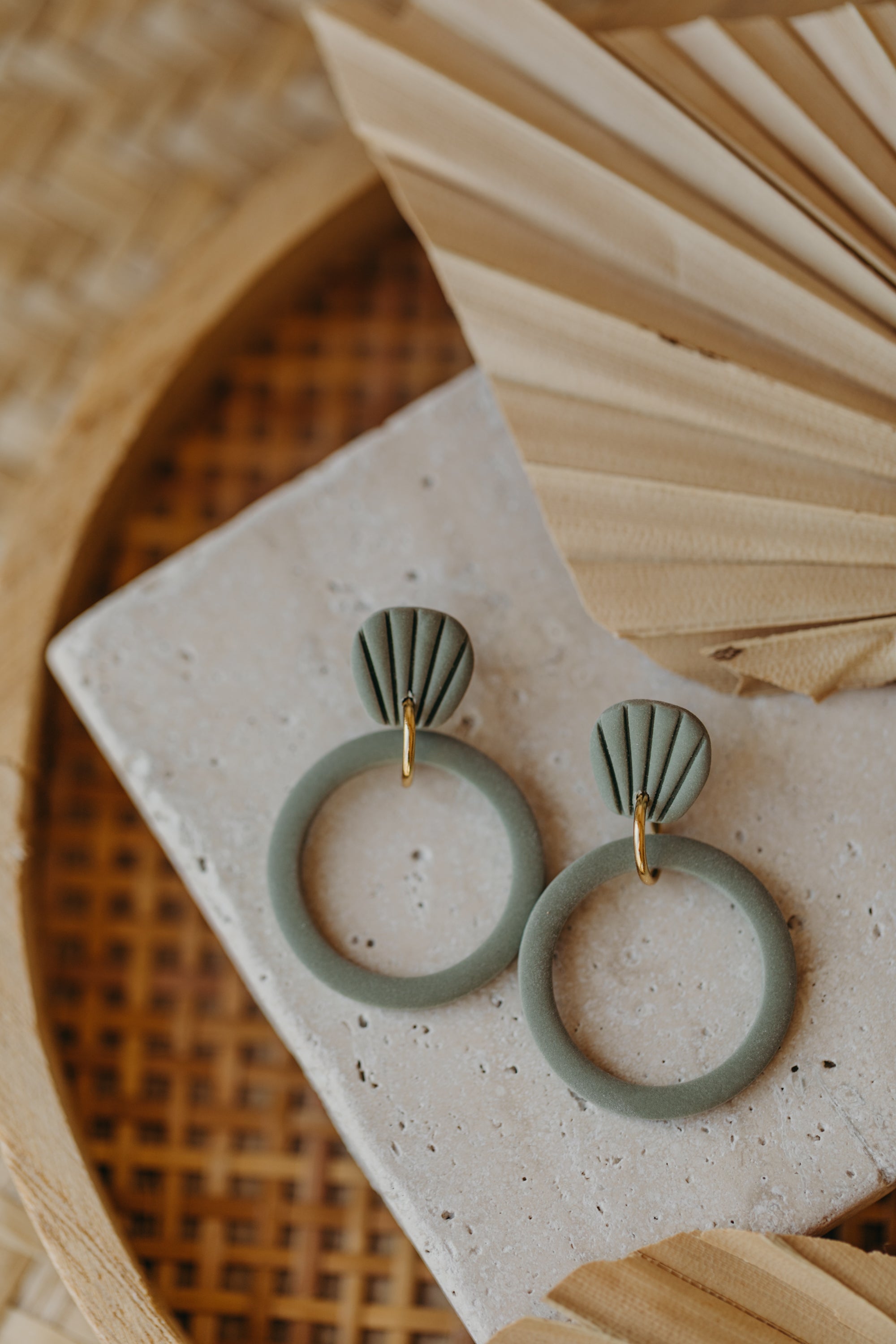 Polymer Clay Earring in Eucalyptus Green