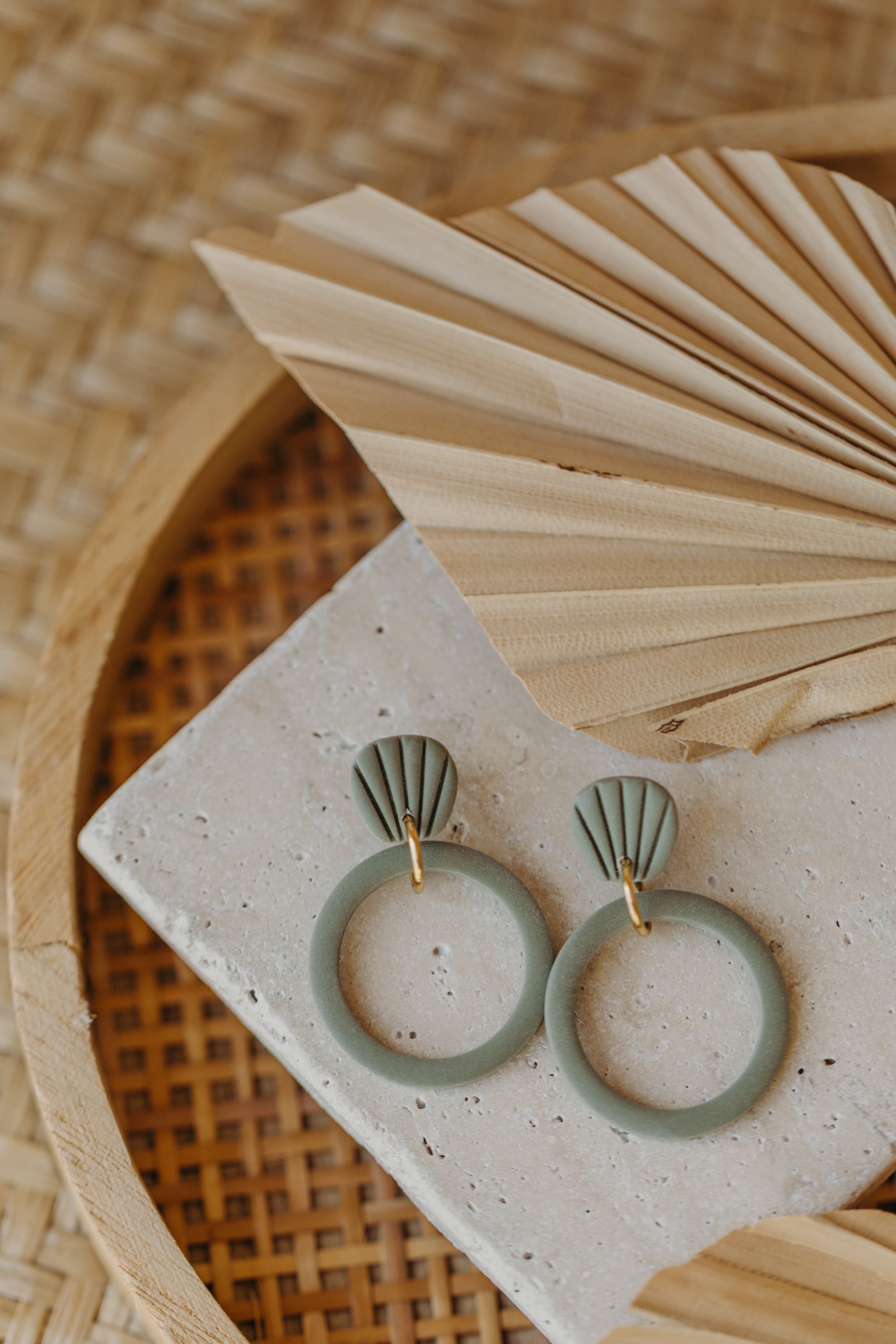 Polymer Clay Earring in Eucalyptus Green