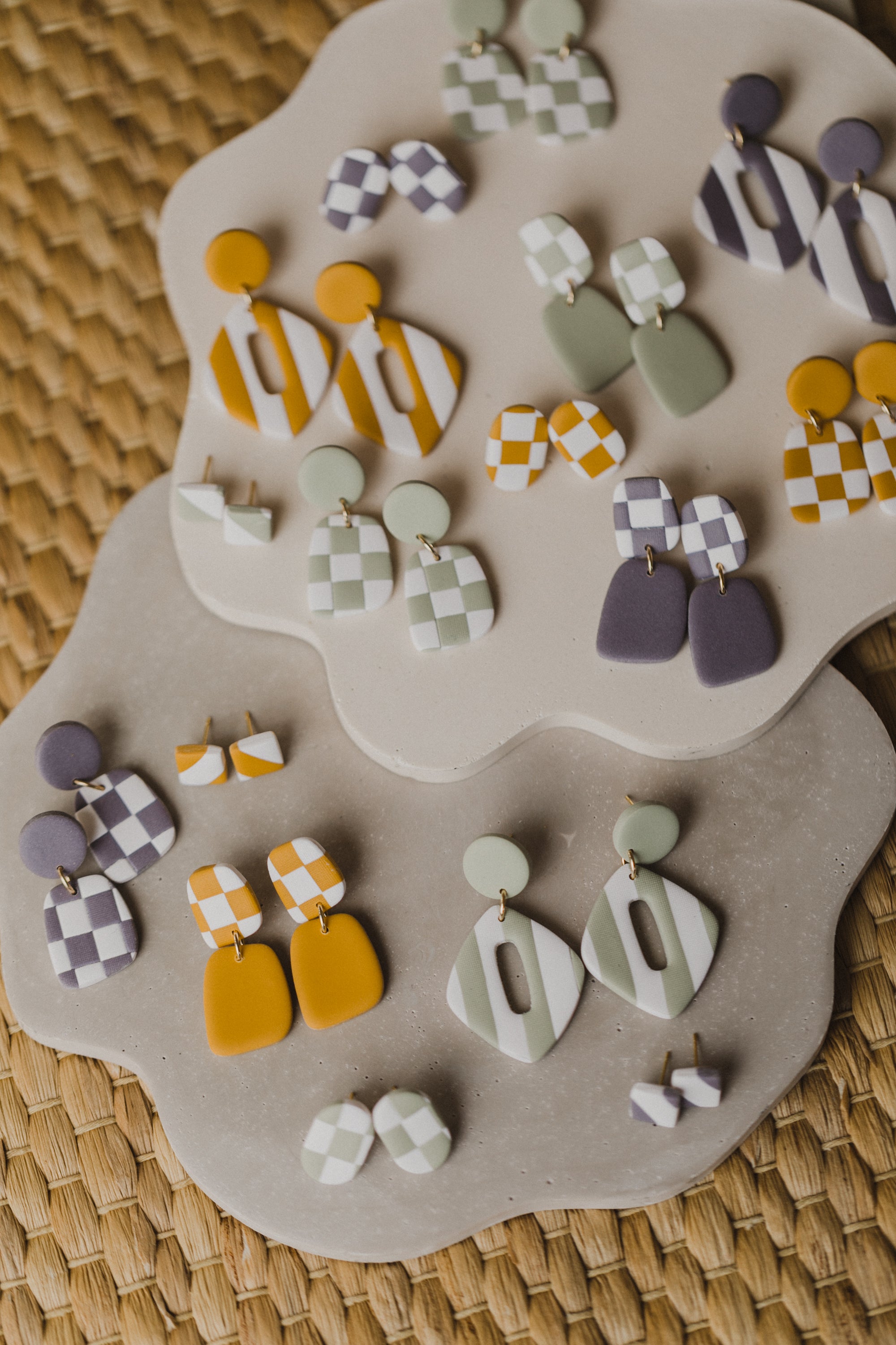 round polymer clay earrings with brass pendant circle