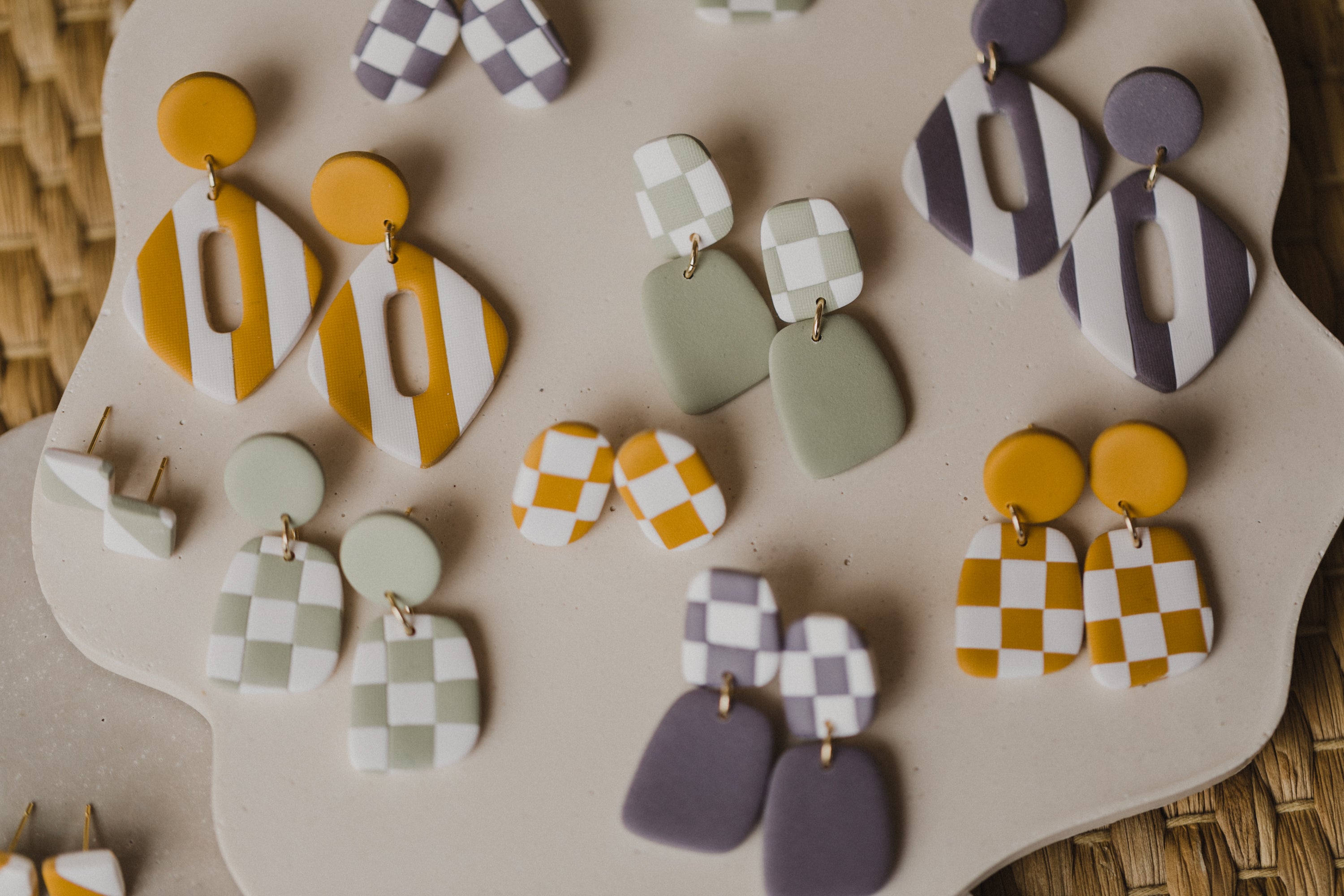 round polymer clay earrings with brass pendant circle