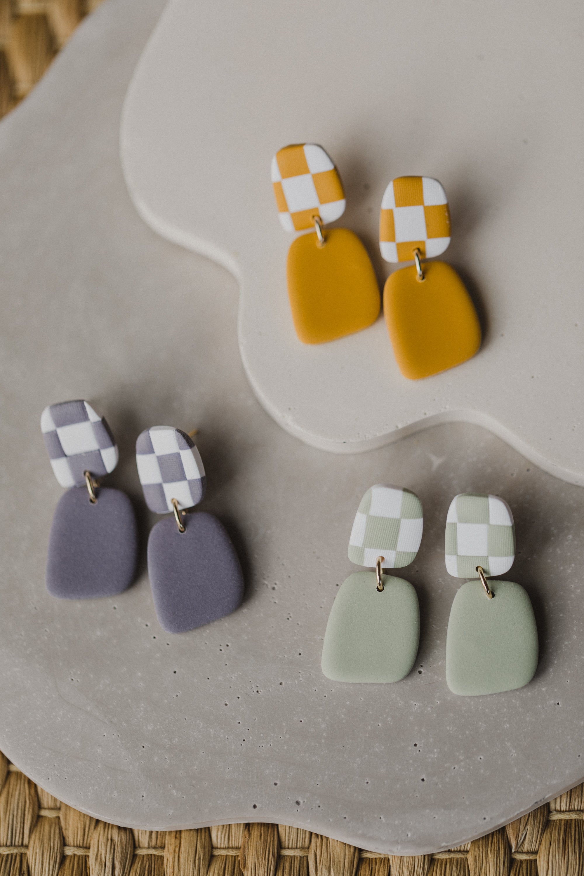 round polymer clay earrings with brass pendant circle