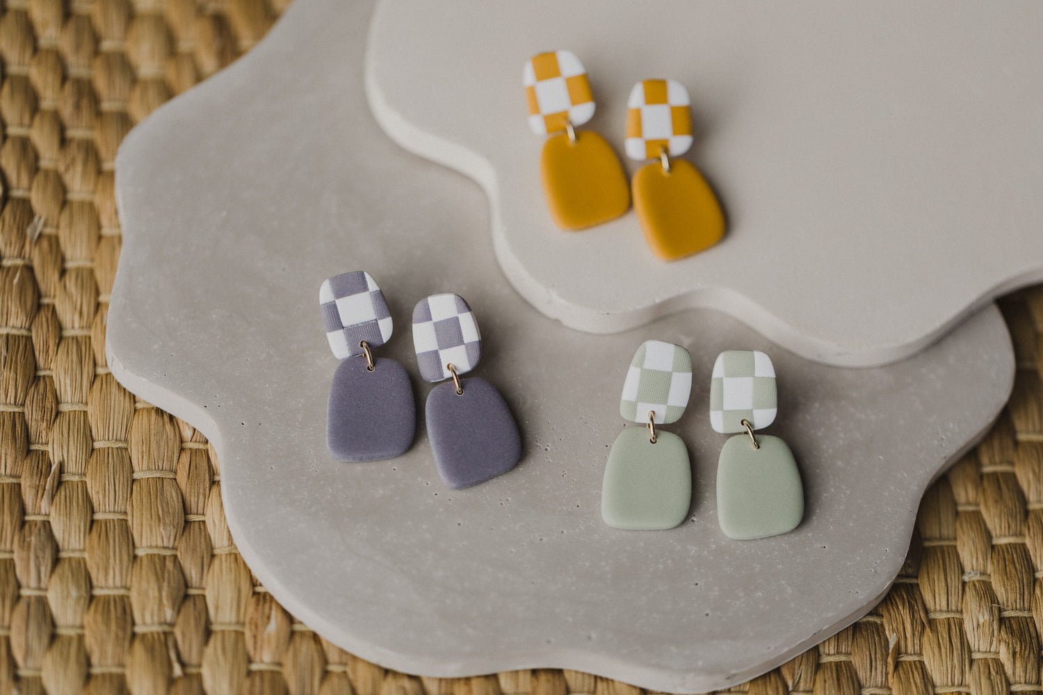 round polymer clay earrings with brass pendant circle