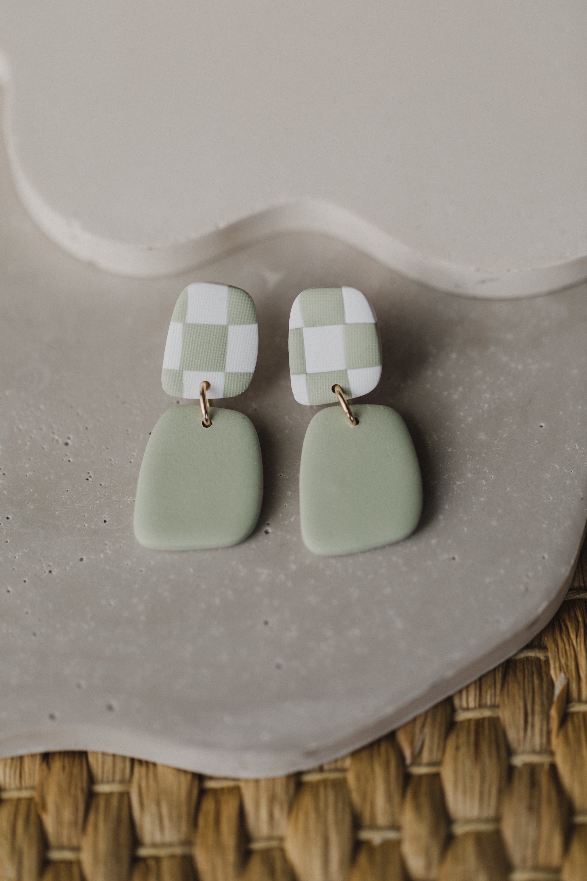 round polymer clay earrings with brass pendant circle