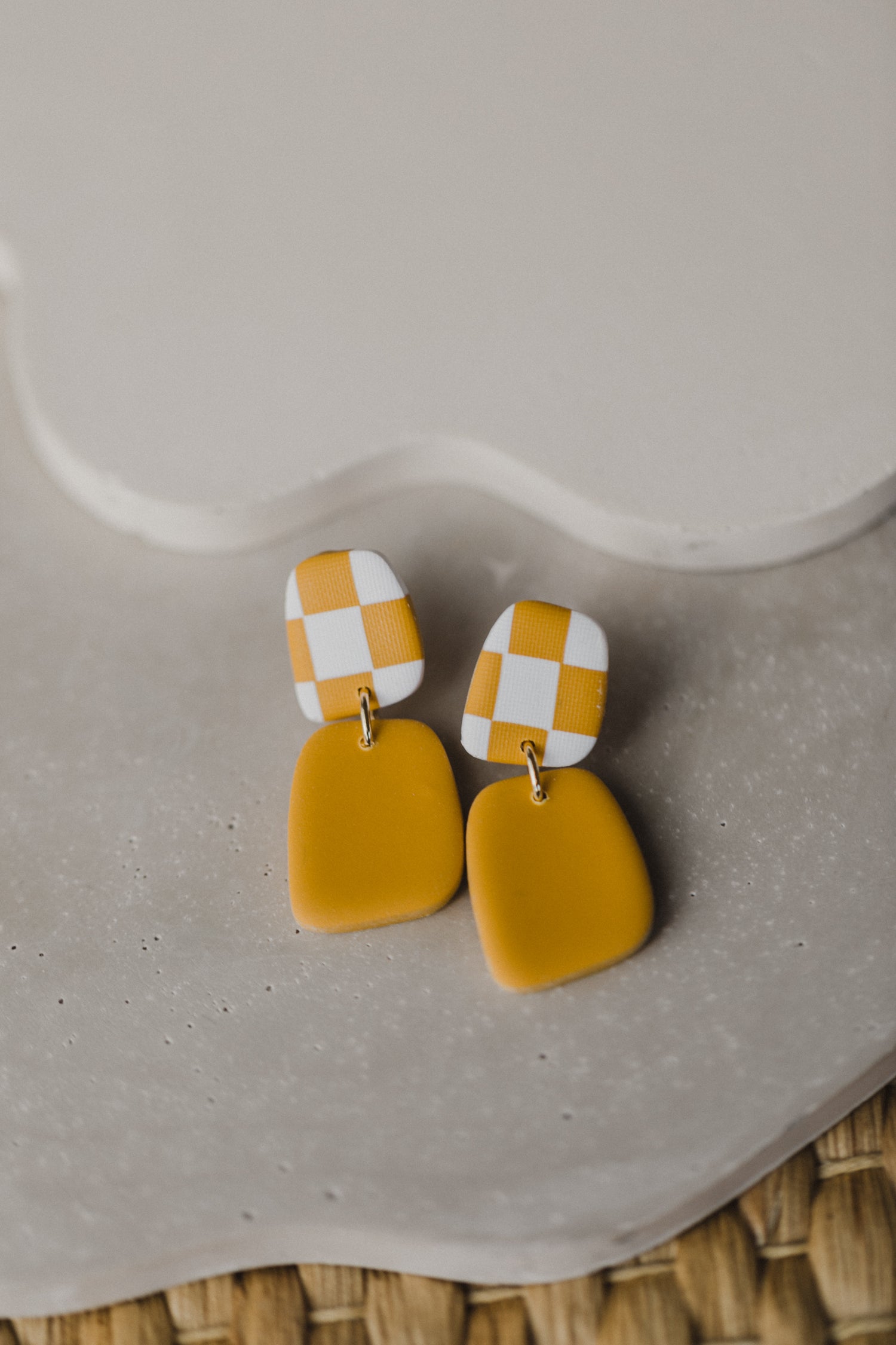 round polymer clay earrings with brass pendant circle