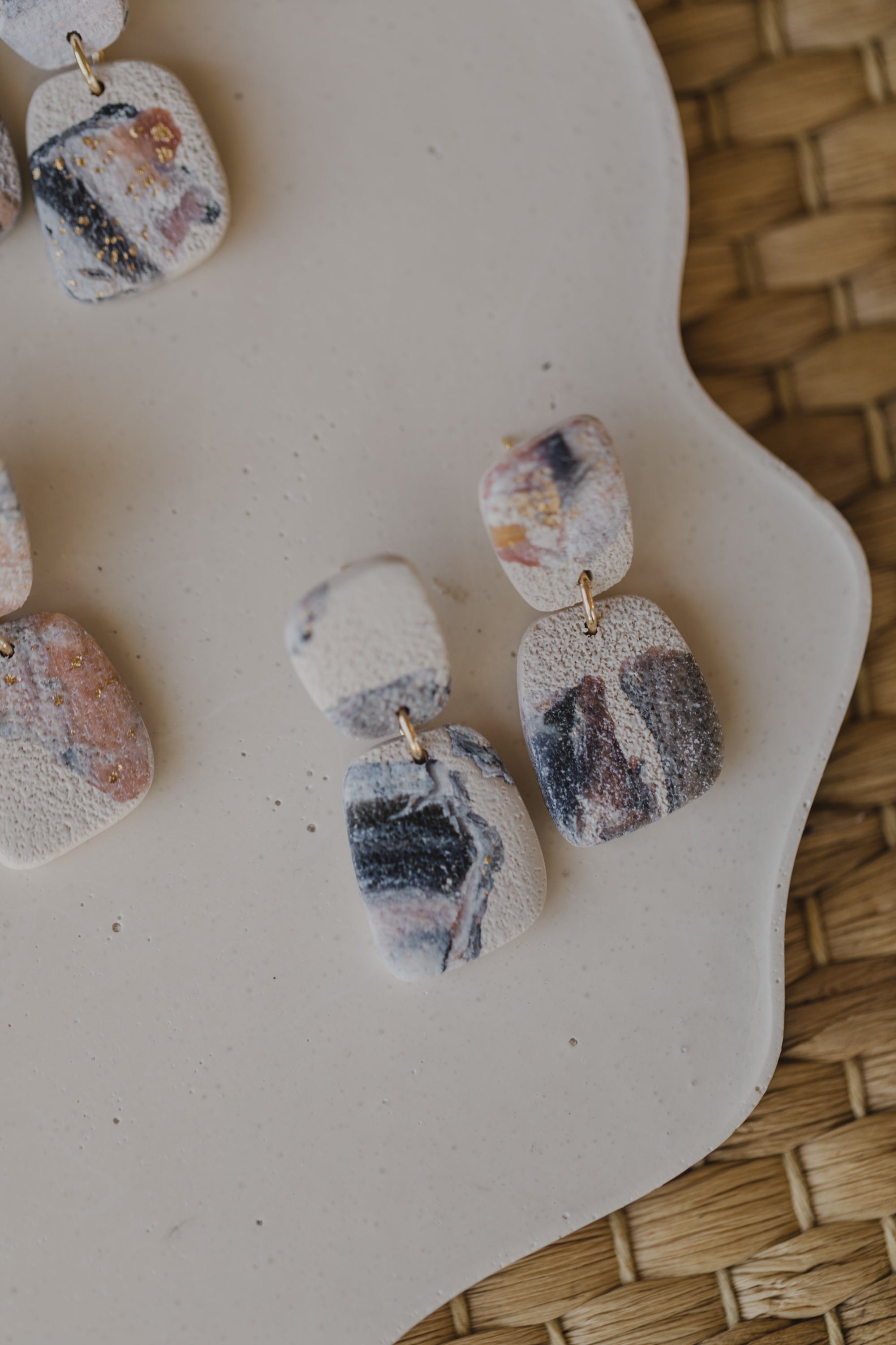 round polymer clay earrings with brass pendant circle