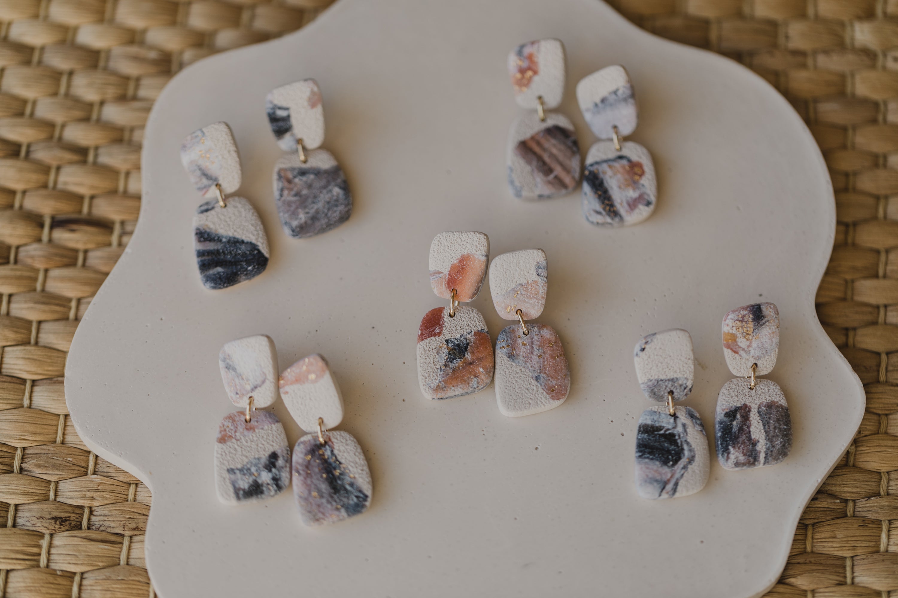 round polymer clay earrings with brass pendant circle