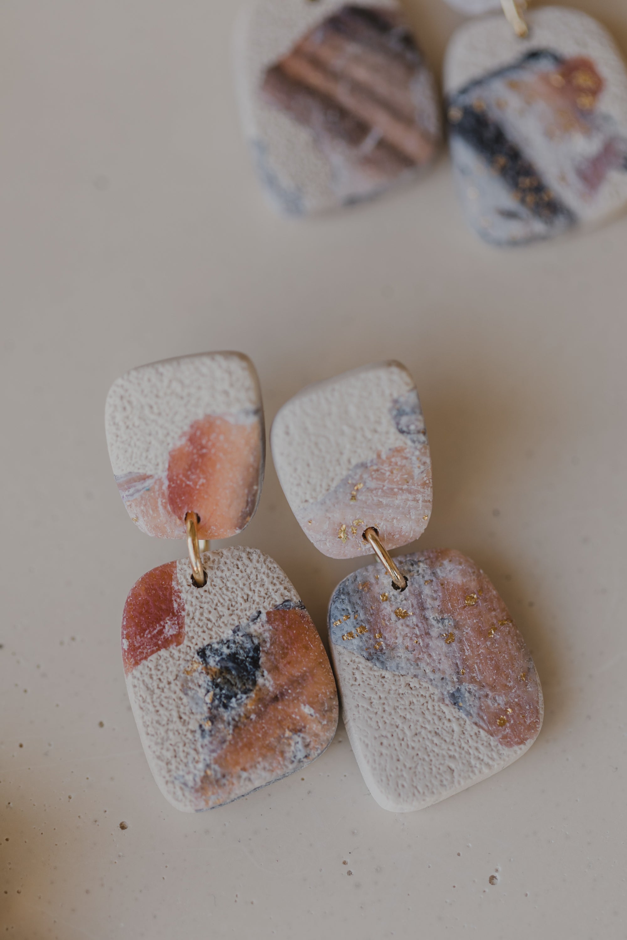 round polymer clay earrings with brass pendant circle