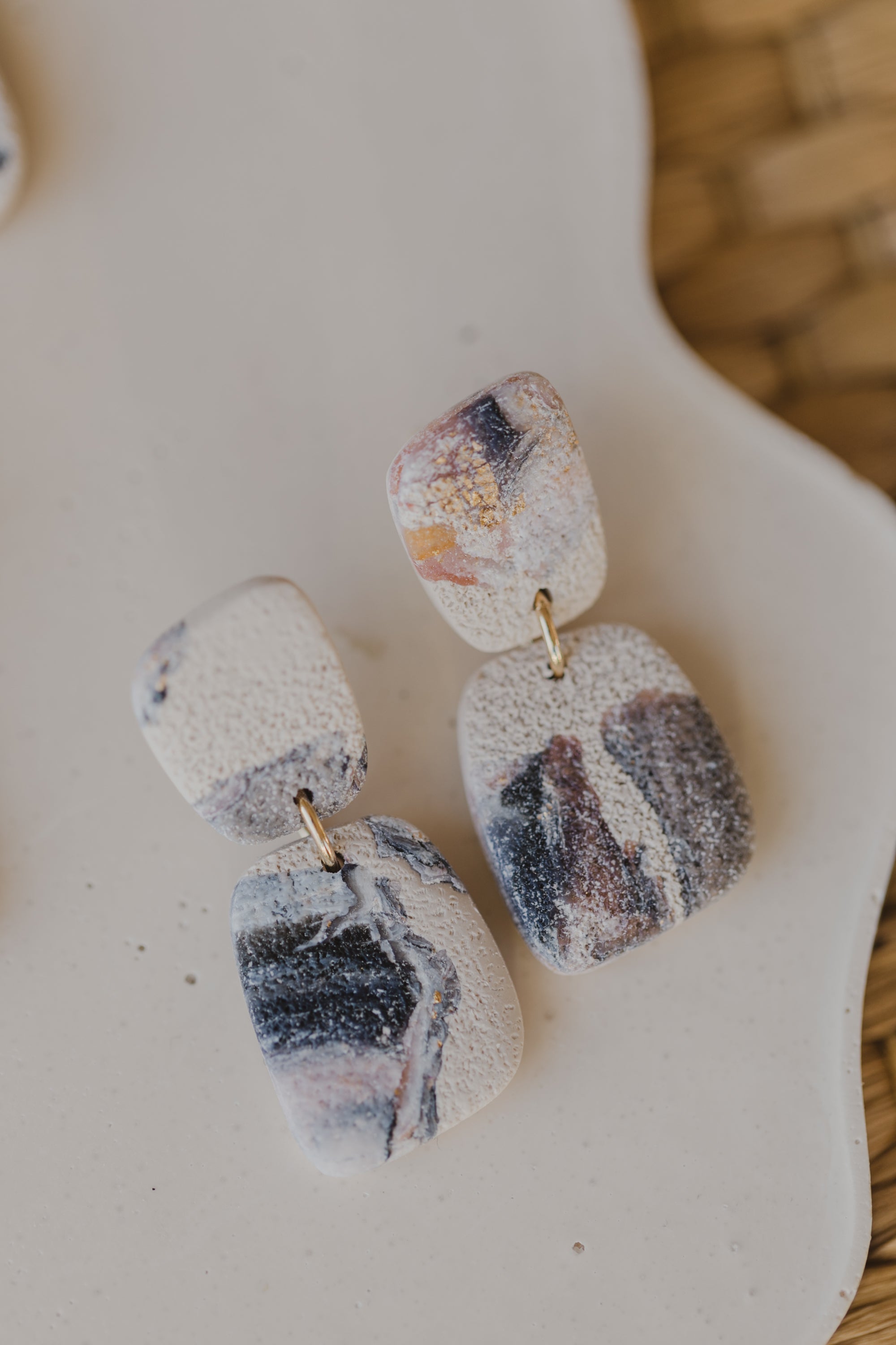 round polymer clay earrings with brass pendant circle