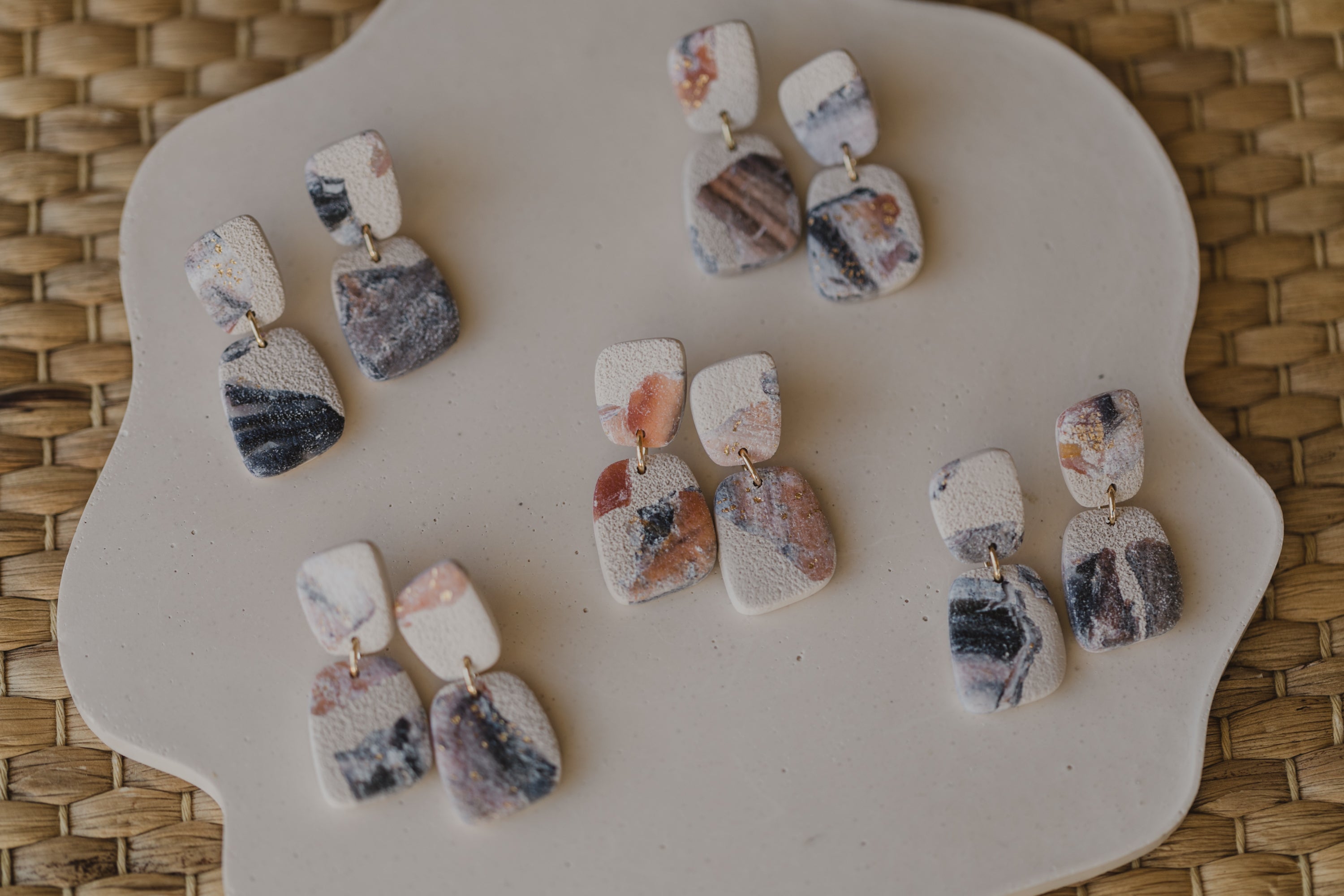 round polymer clay earrings with brass pendant circle