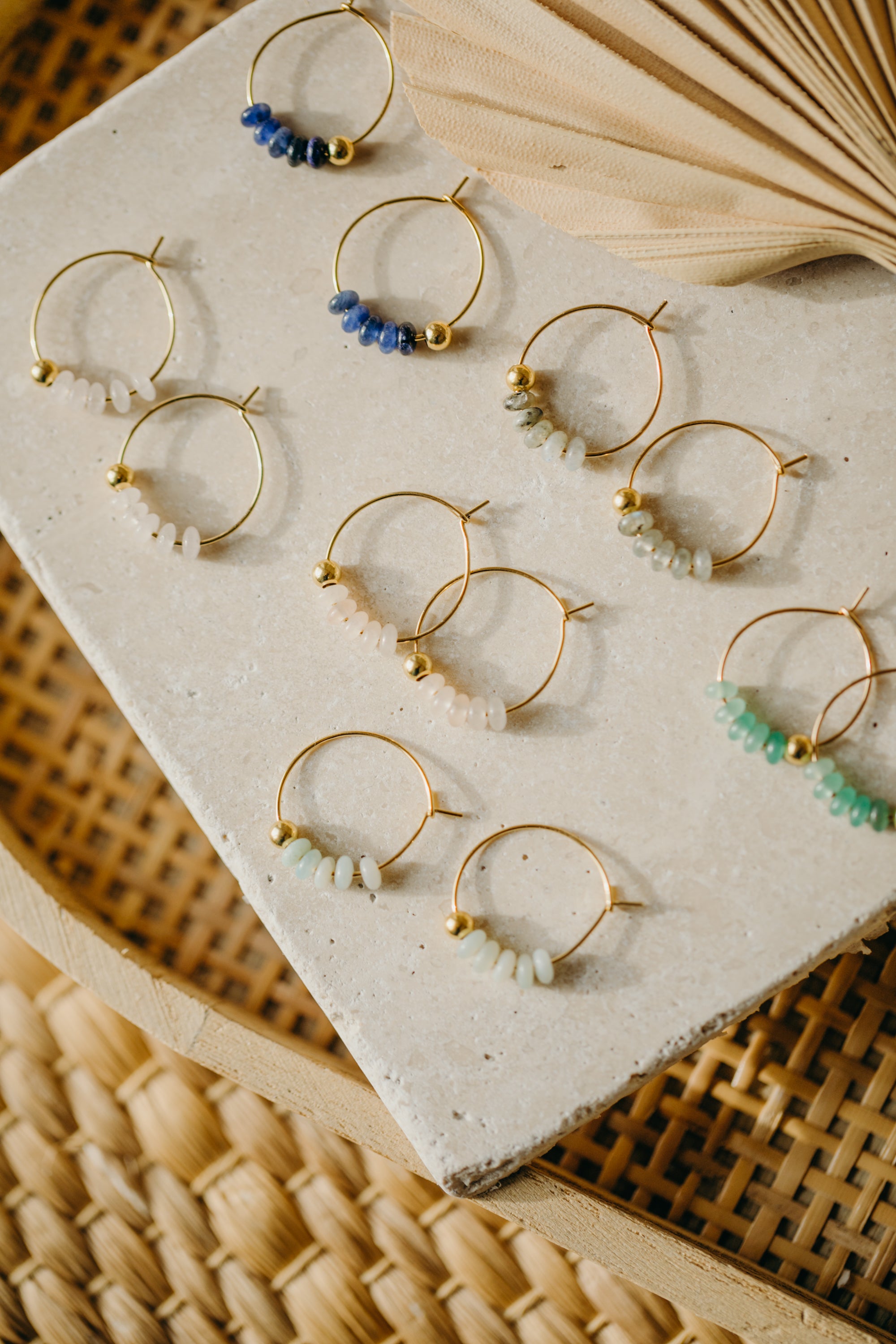 filigree hoop earrings made of titanium with gemstones