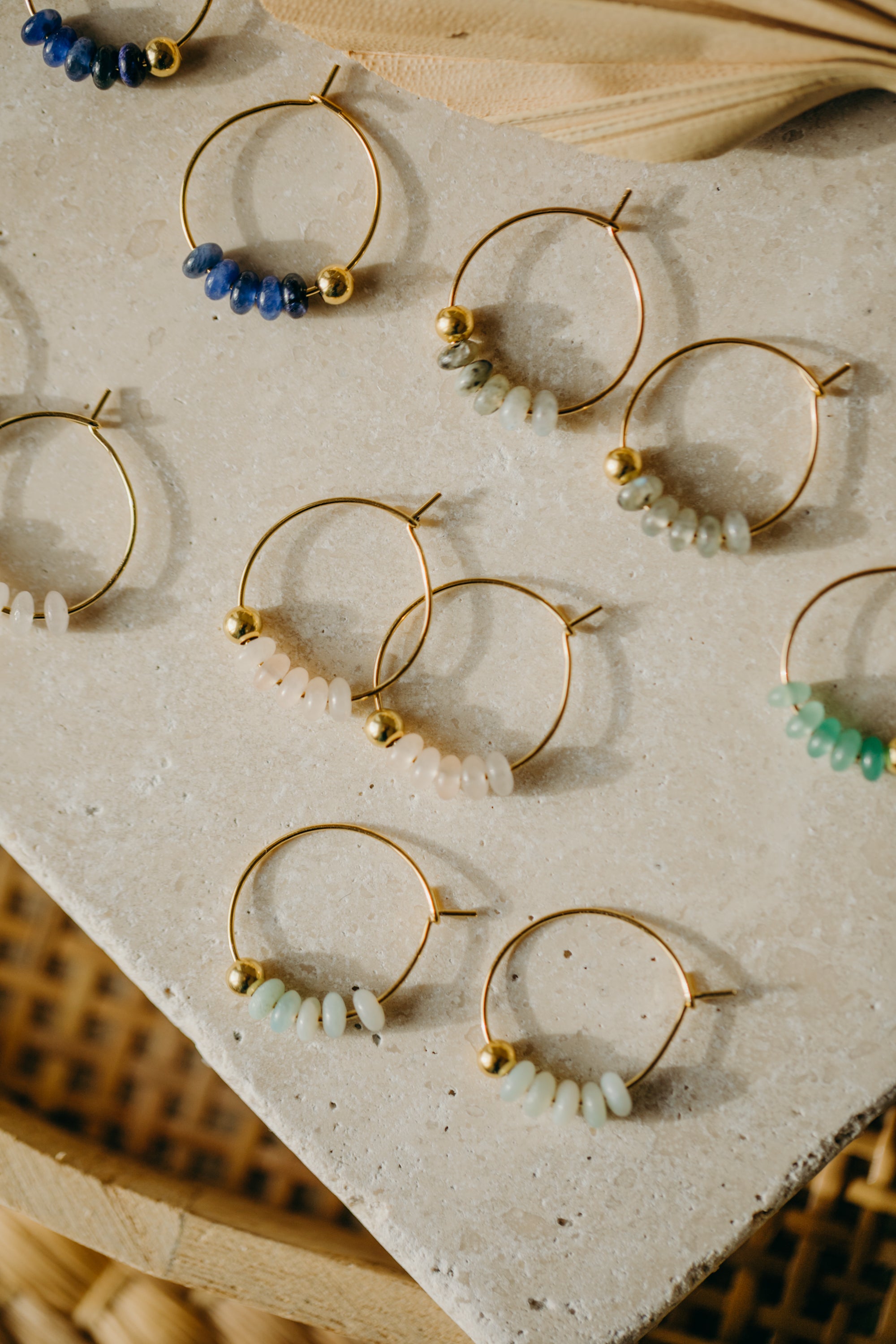 filigree hoop earrings made of titanium with gemstones