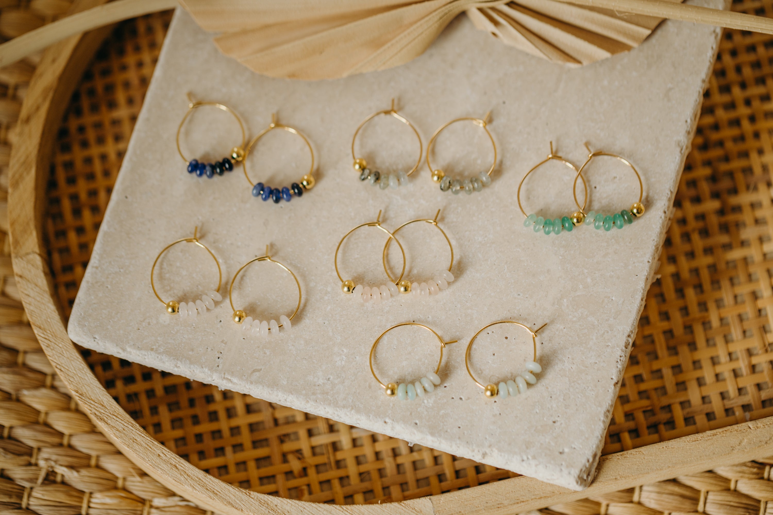 filigree hoop earrings made of titanium with gemstones