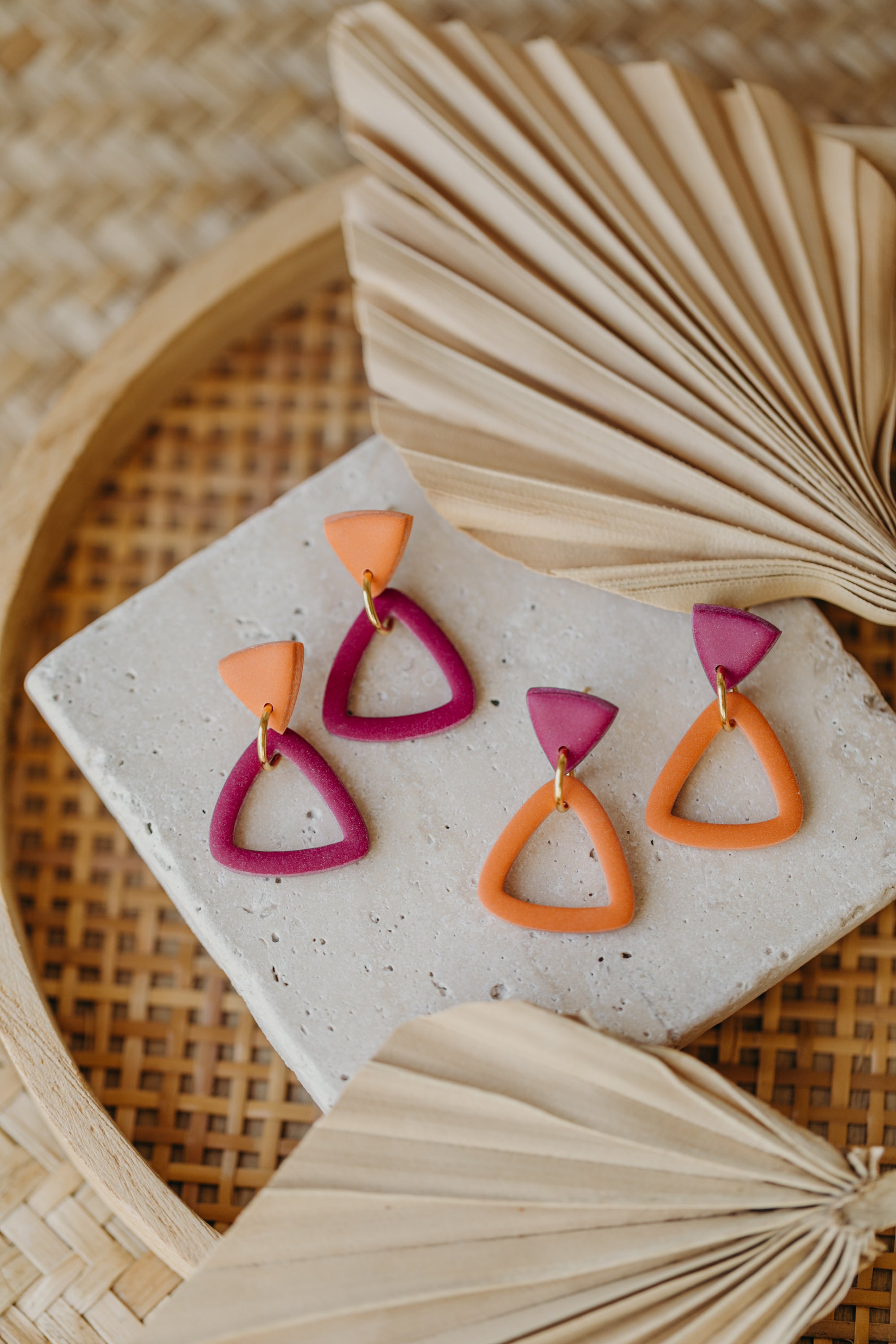 Francesca - Polymer clay earrings in orange, light purple and red