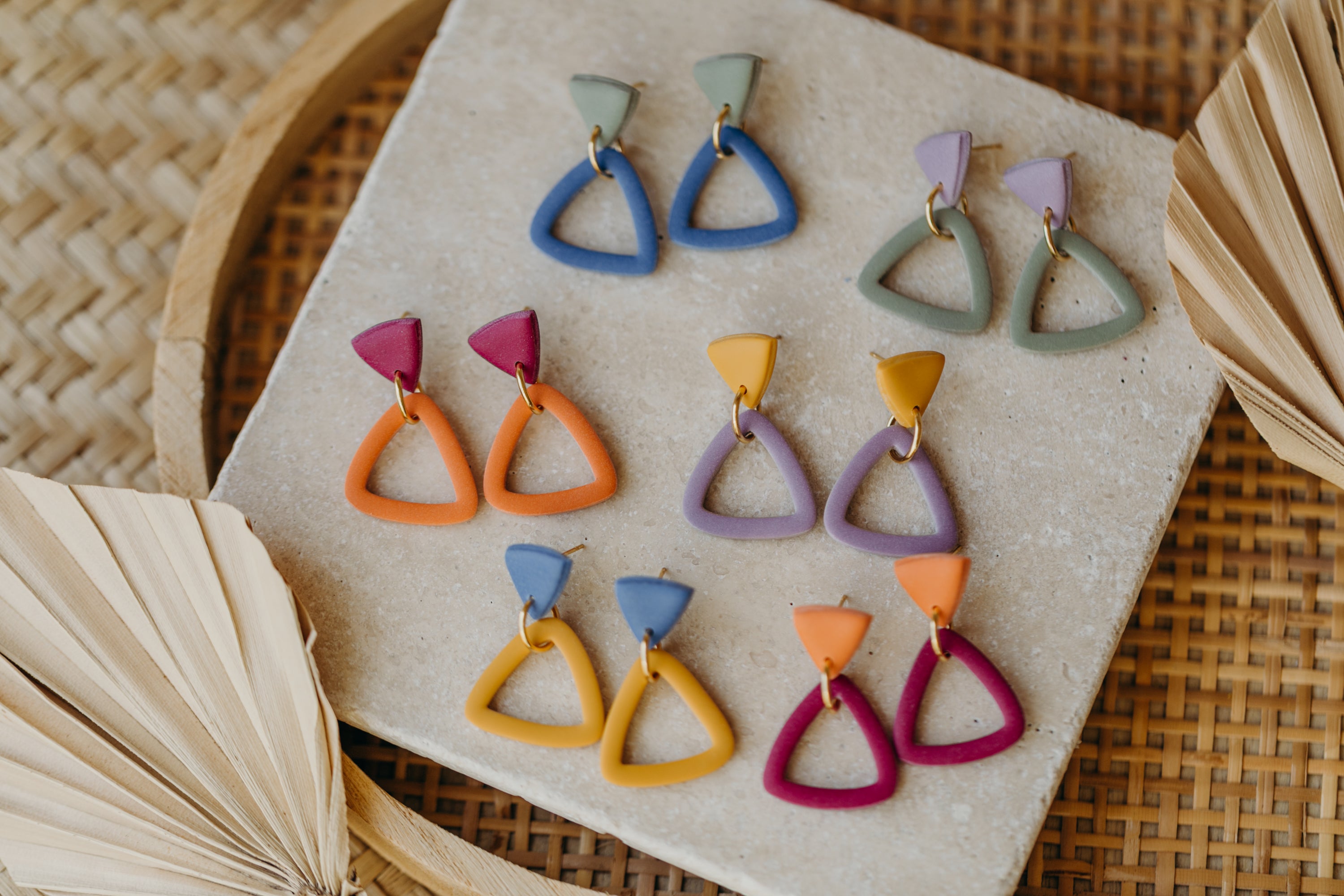 Francesca - Polymer clay earrings in orange, light purple and red