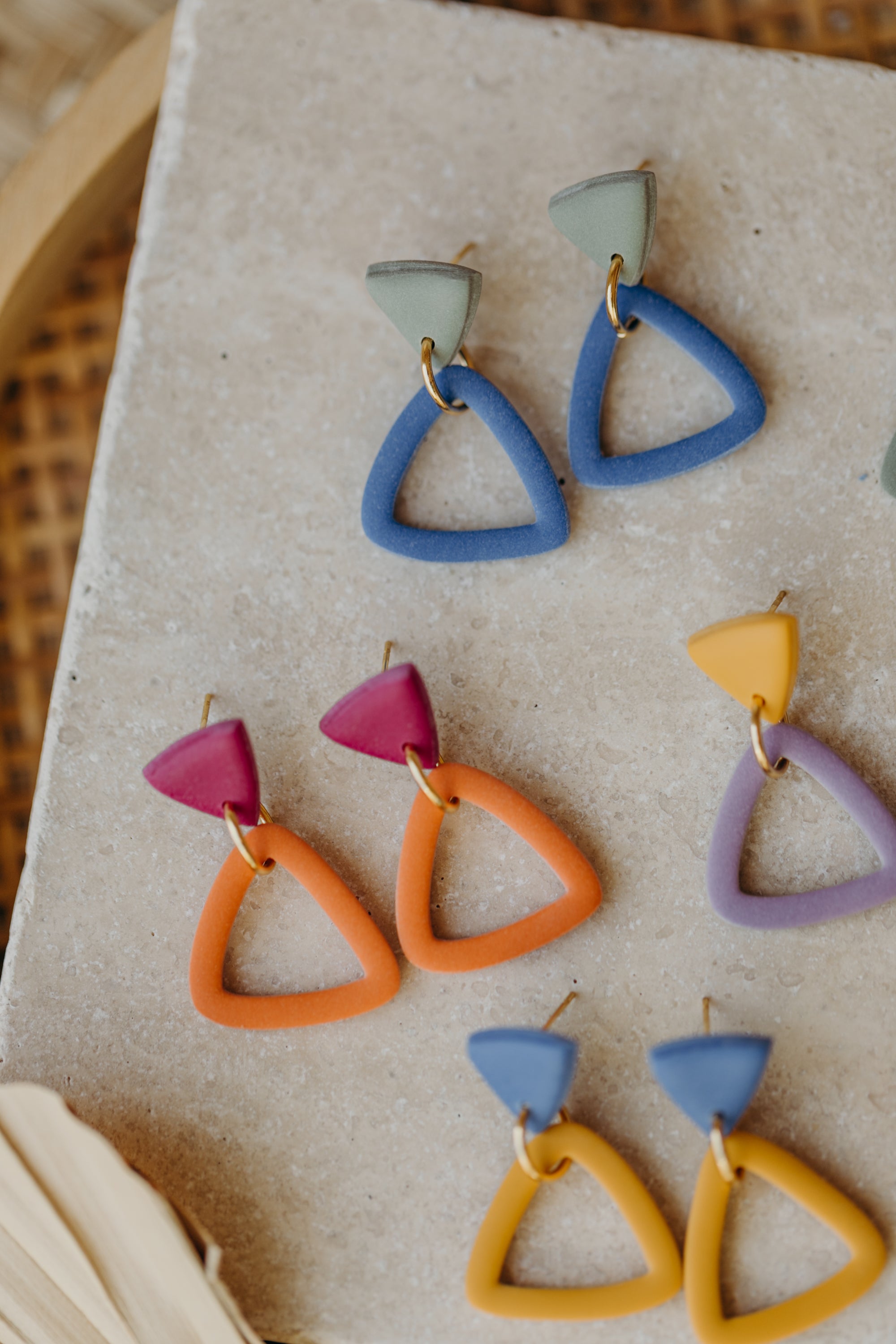 Francesca - Polymer clay earrings in orange, light purple and red