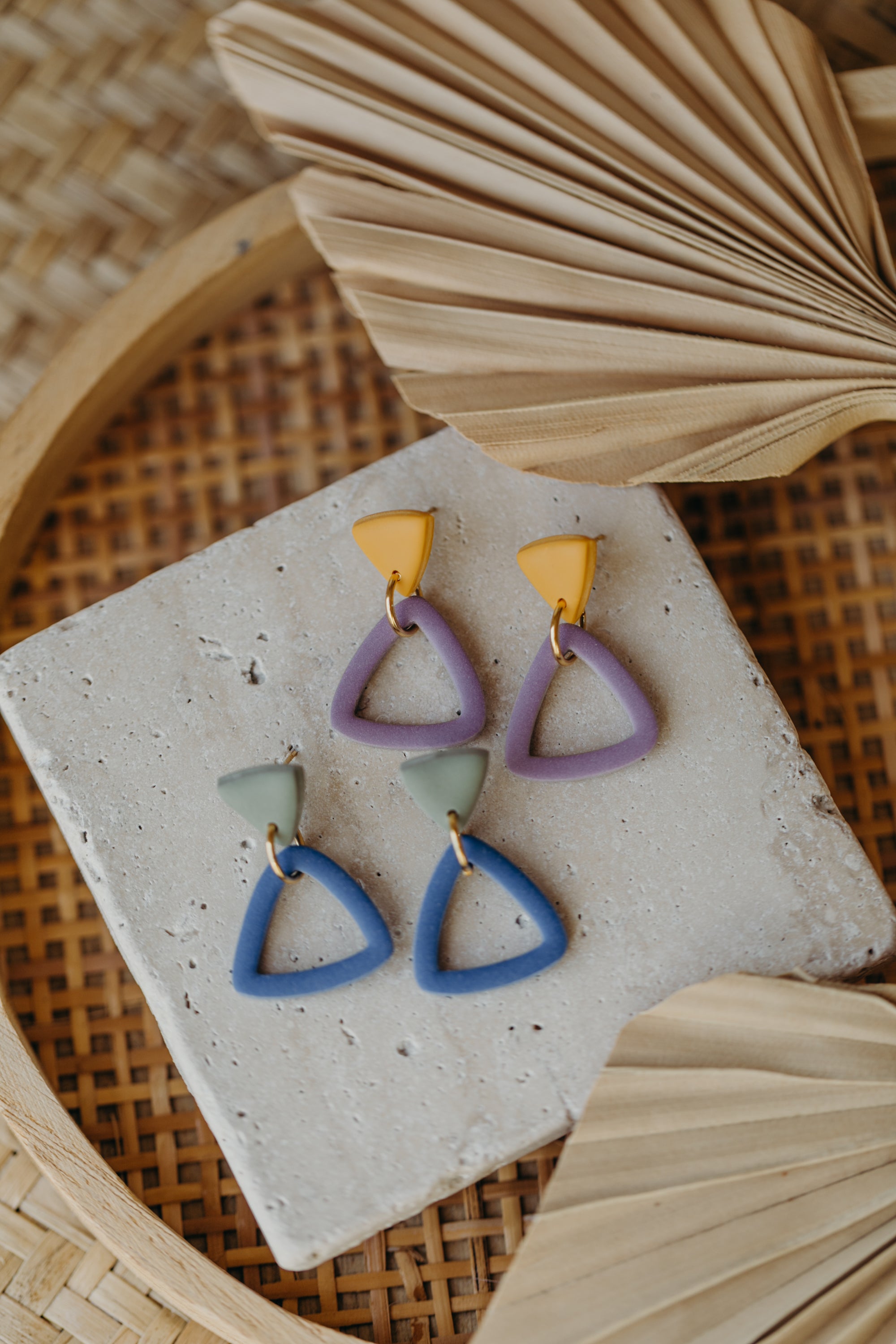 Francesca - Polymer clay earrings in orange, light purple and red