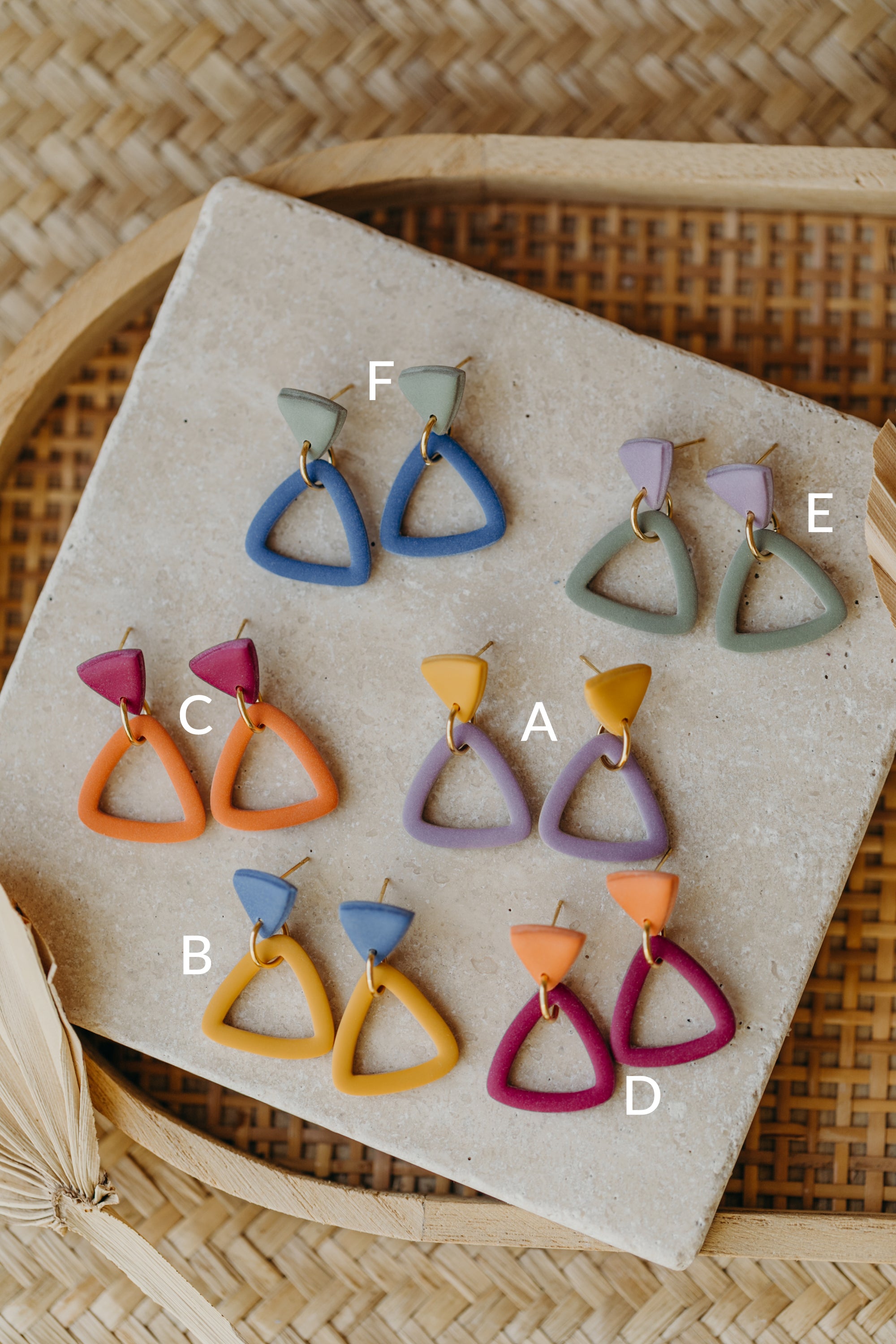 Francesca - Polymer clay earrings in orange, light purple and red