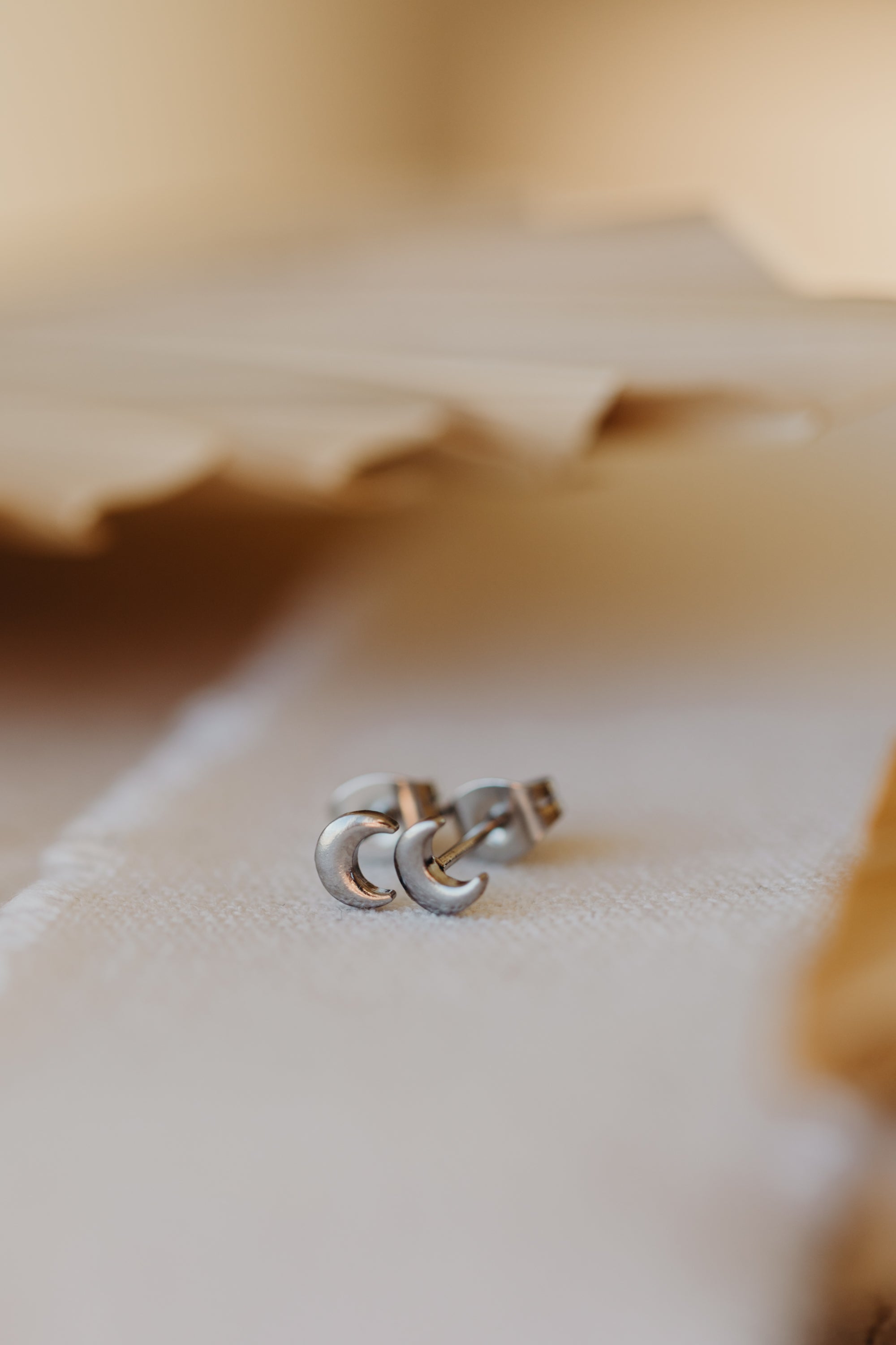 Stud Earrings Mini Silver Crescent