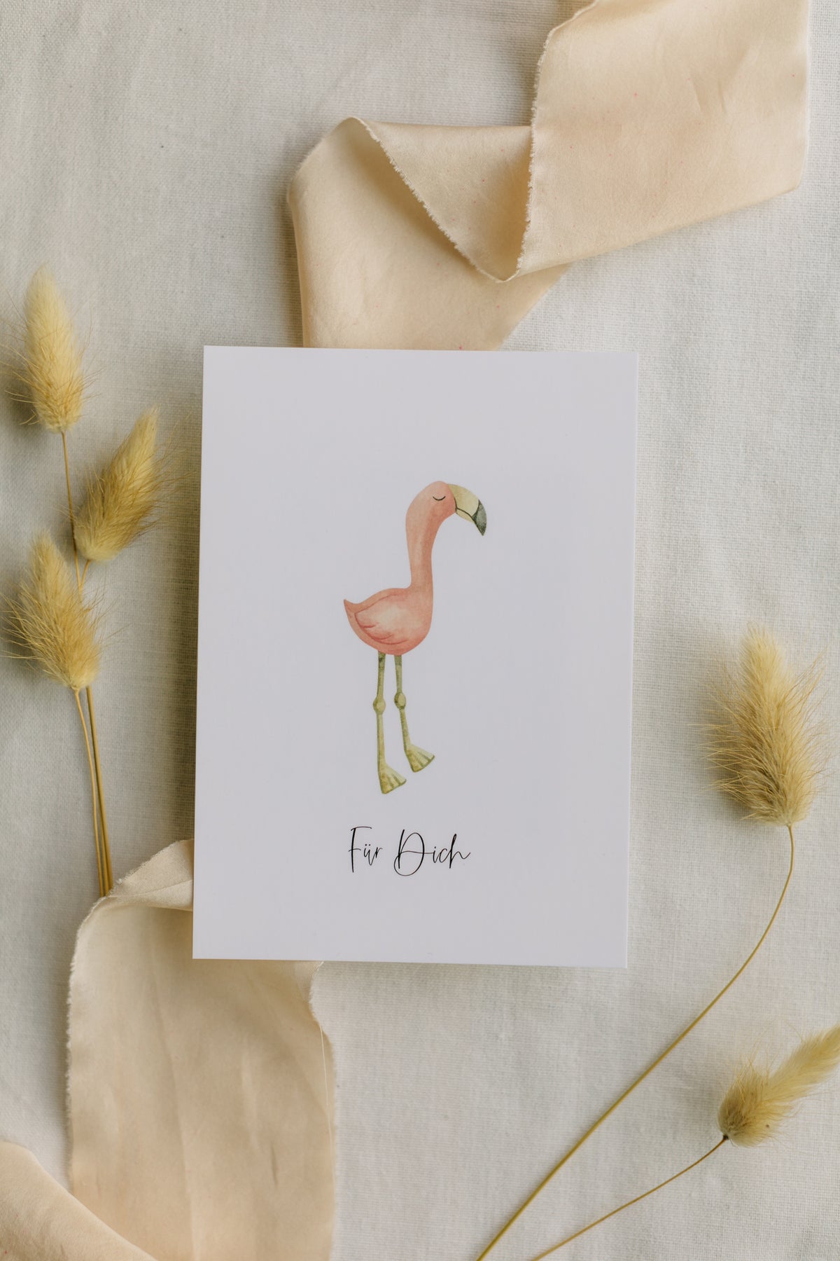 Postkarte Flamingo mit der Aufschrift: "Für Dich"