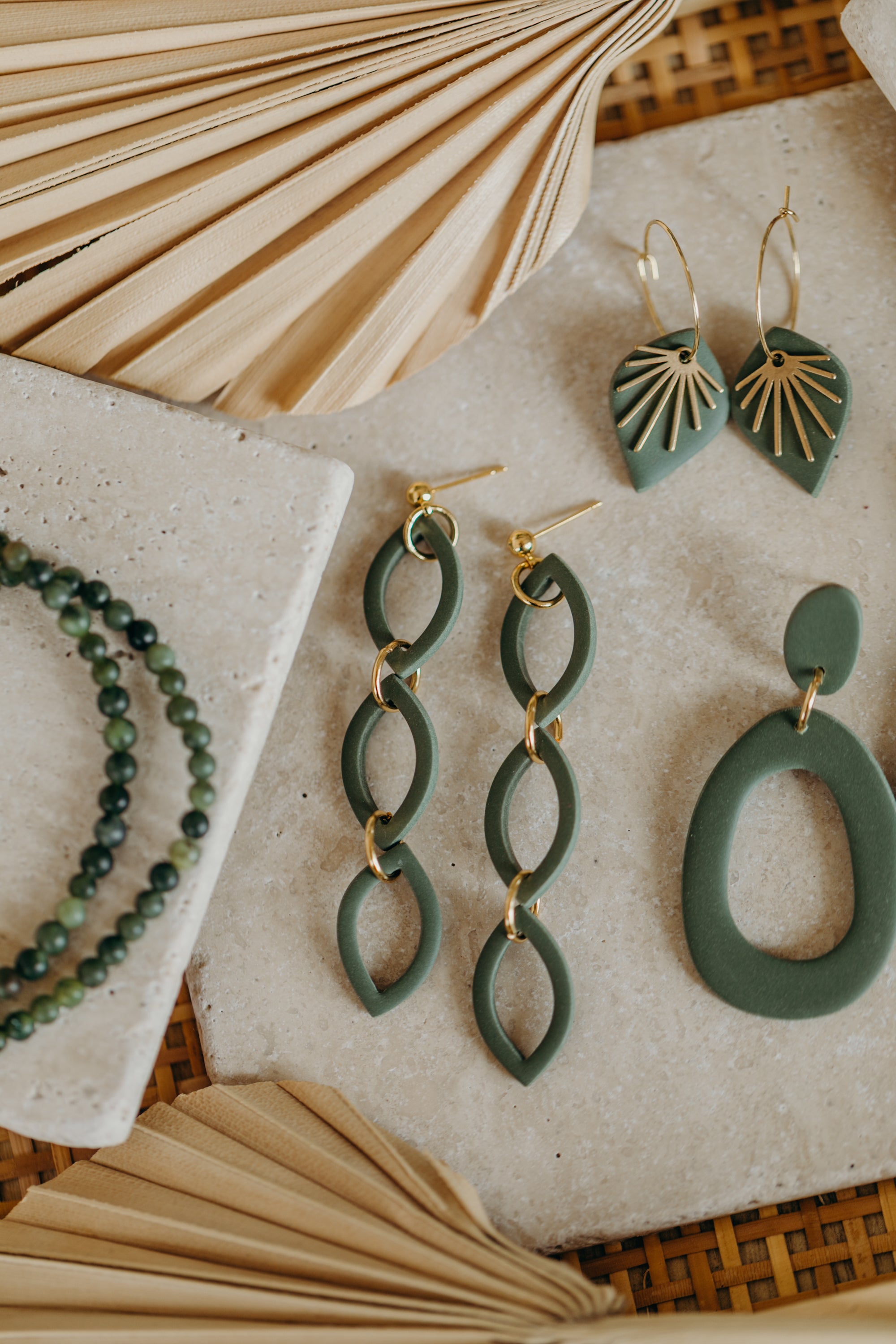 Polymer Clay Earring in Eucalyptus Green