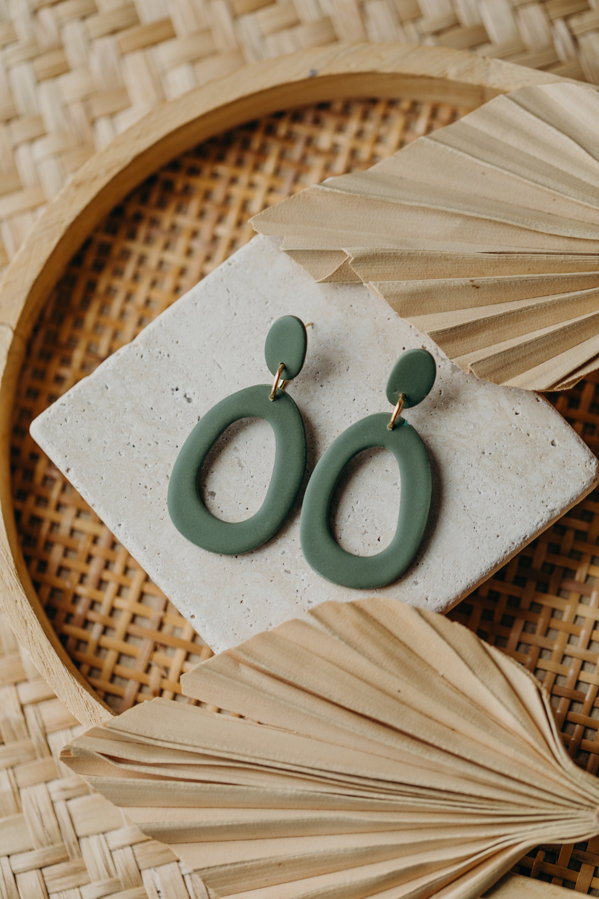 Polymer Clay Earring in Eucalyptus Green
