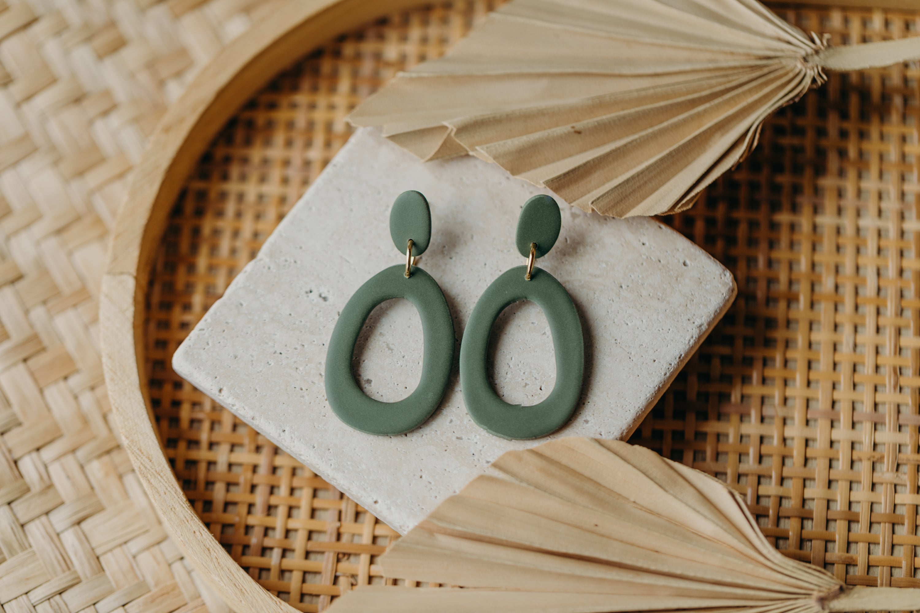 Polymer Clay Earring in Eucalyptus Green