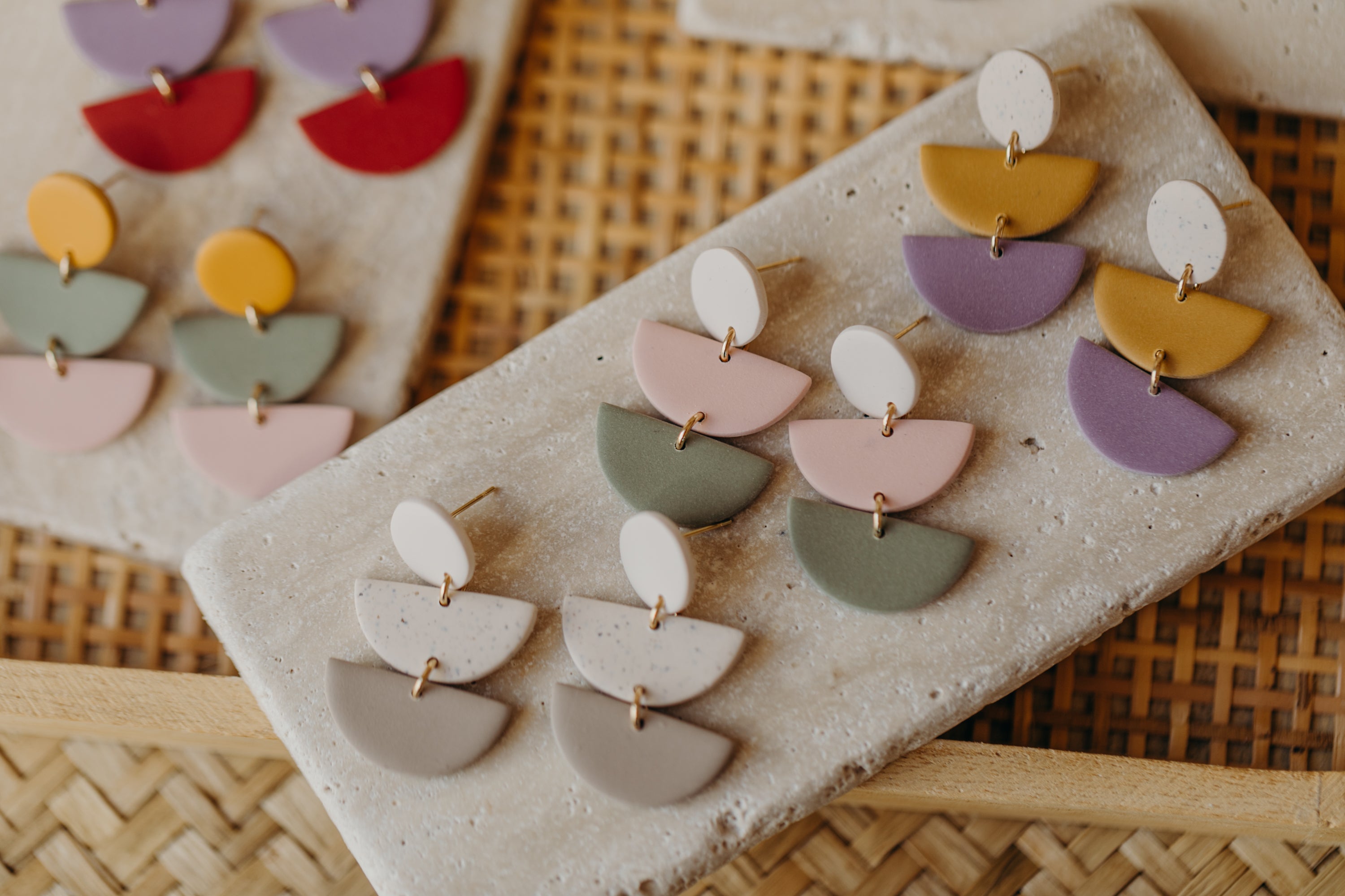 FRANCESCA - Polymer clay earrings in vanilla, lime and pebble