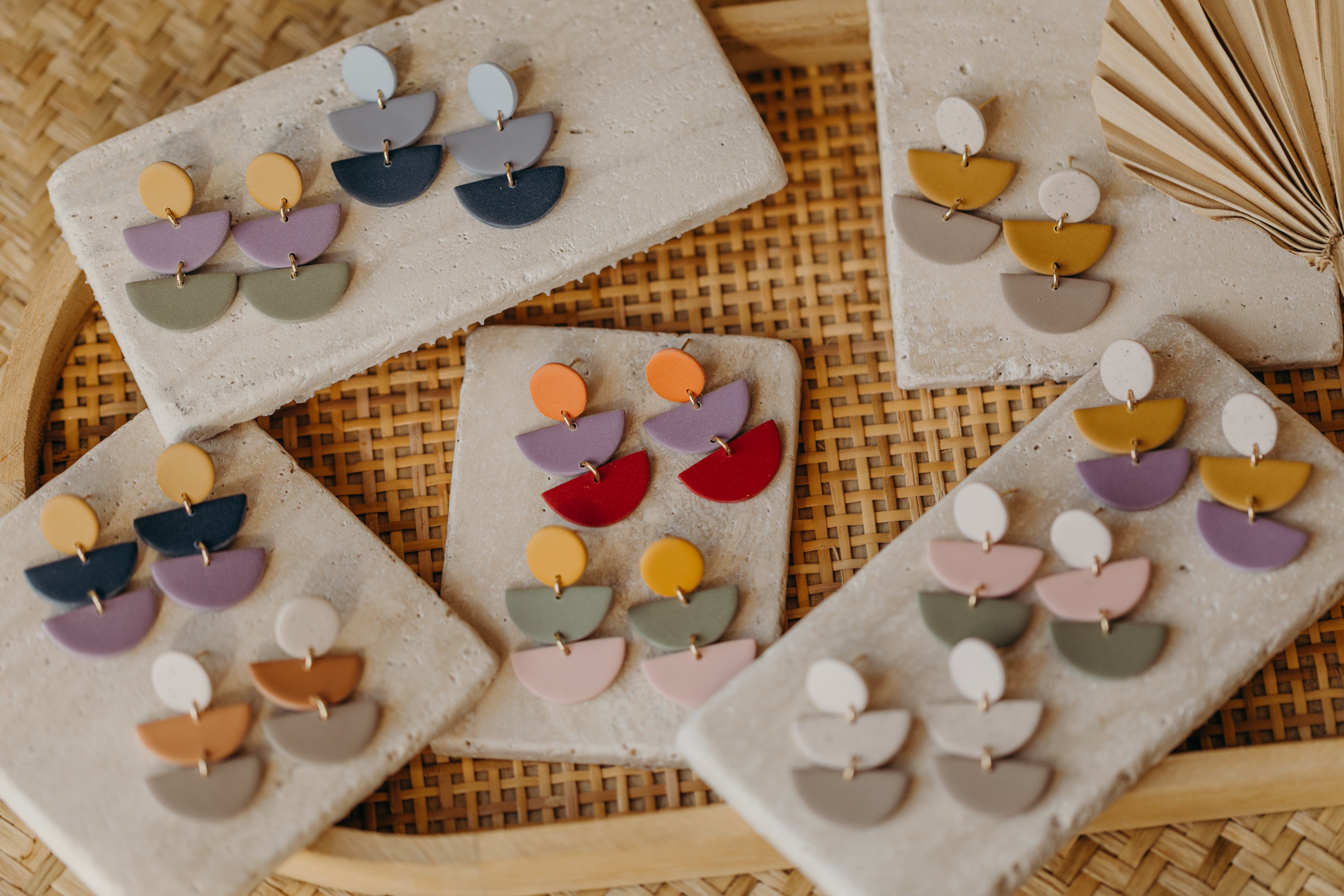 FRANCESCA - Polymer clay earrings in orange, light purple and red