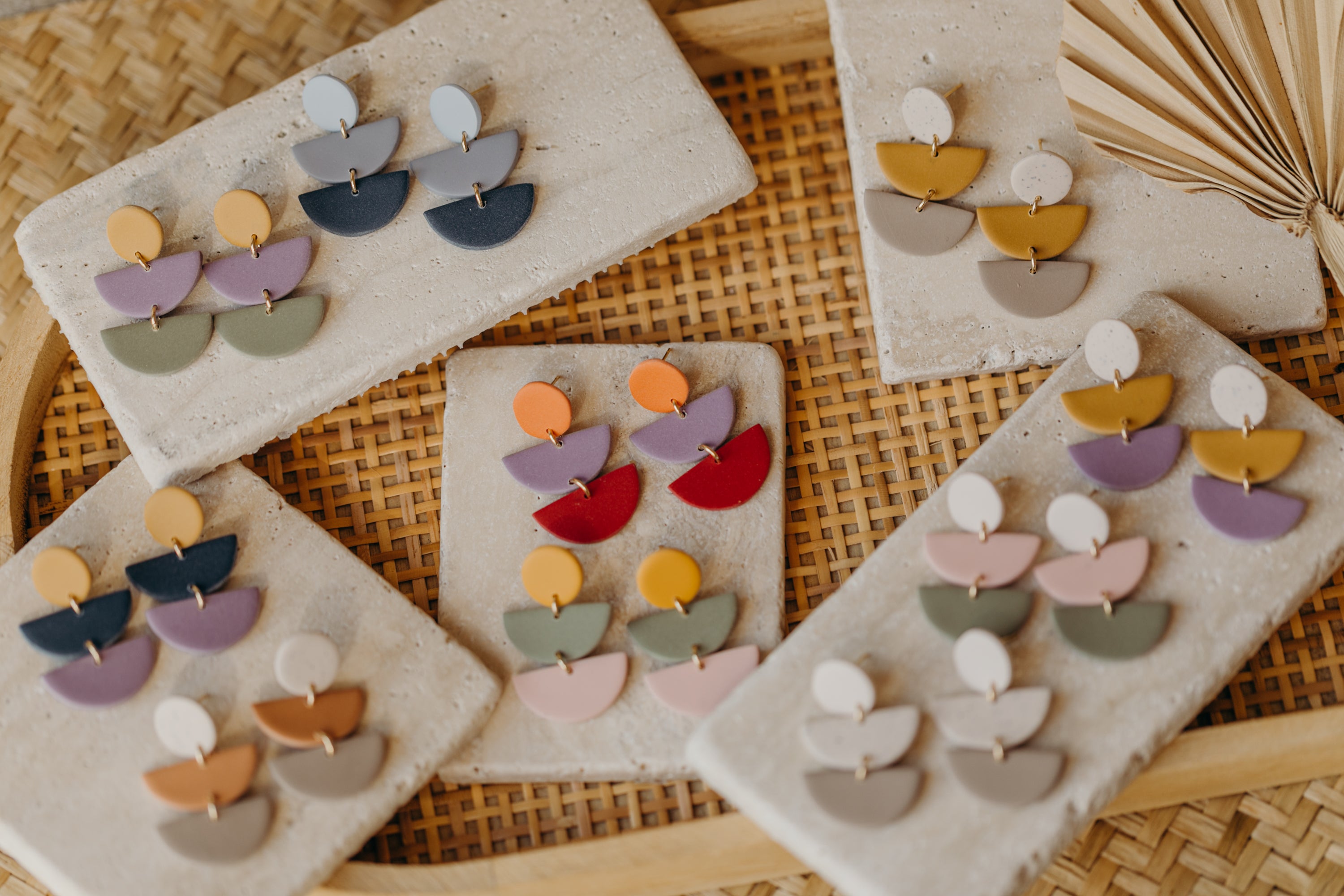 FRANCESCA - Polymer clay earrings in mustard yellow, pink and eucalyptus green