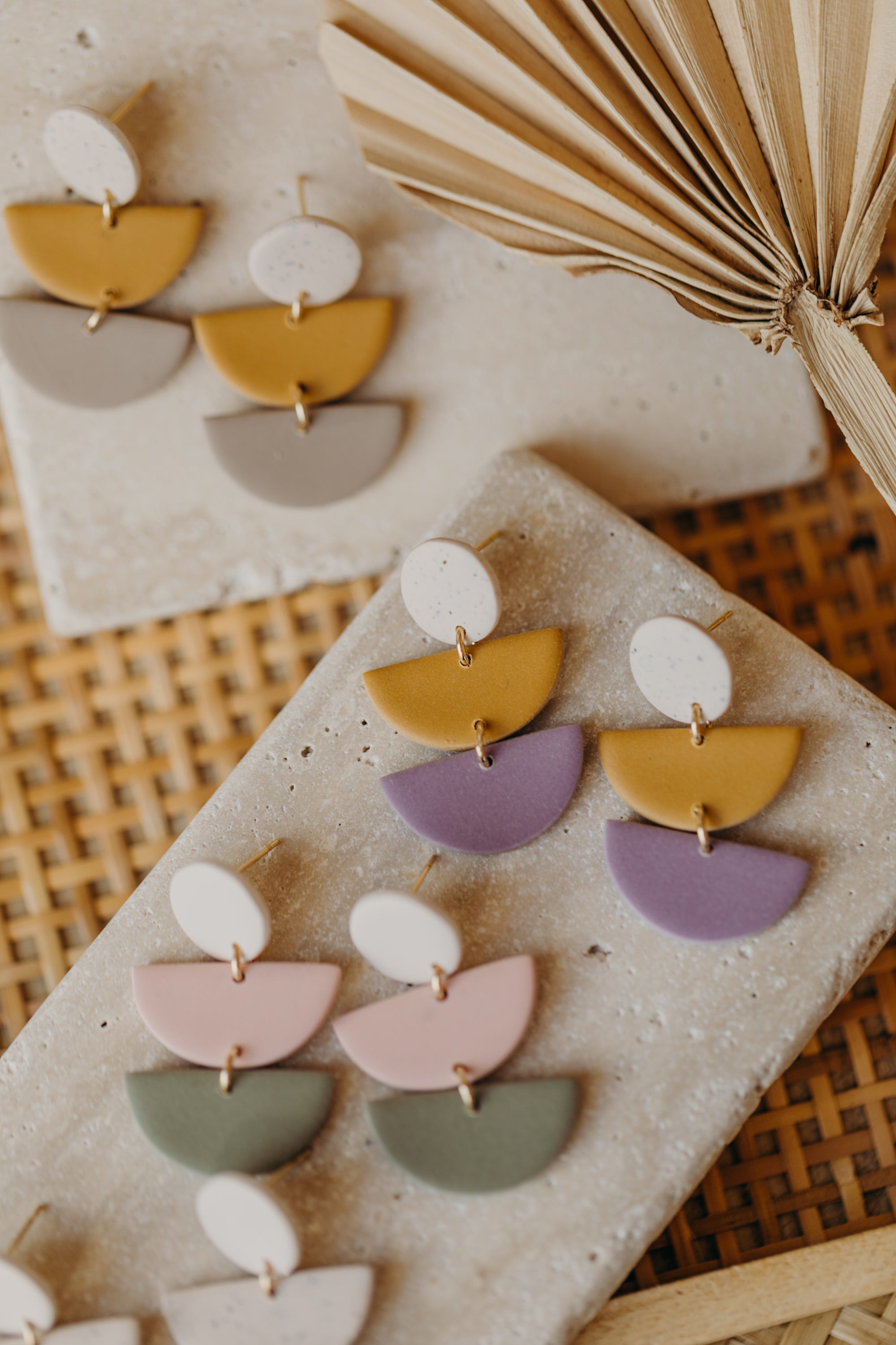 FRANCESCA - Polymer clay earrings in vanilla, light pink and eucalyptus green