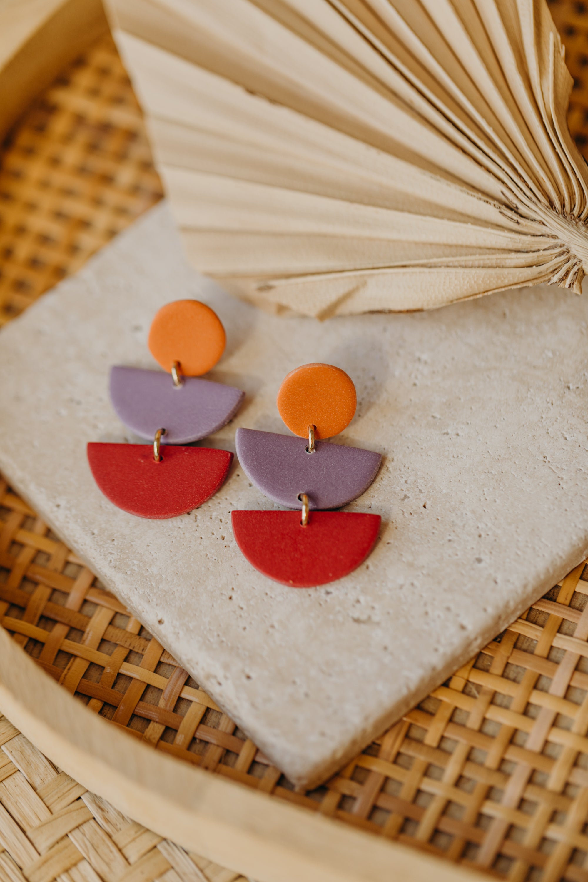 FRANCESCA - Polymer clay earrings in orange, light purple and red