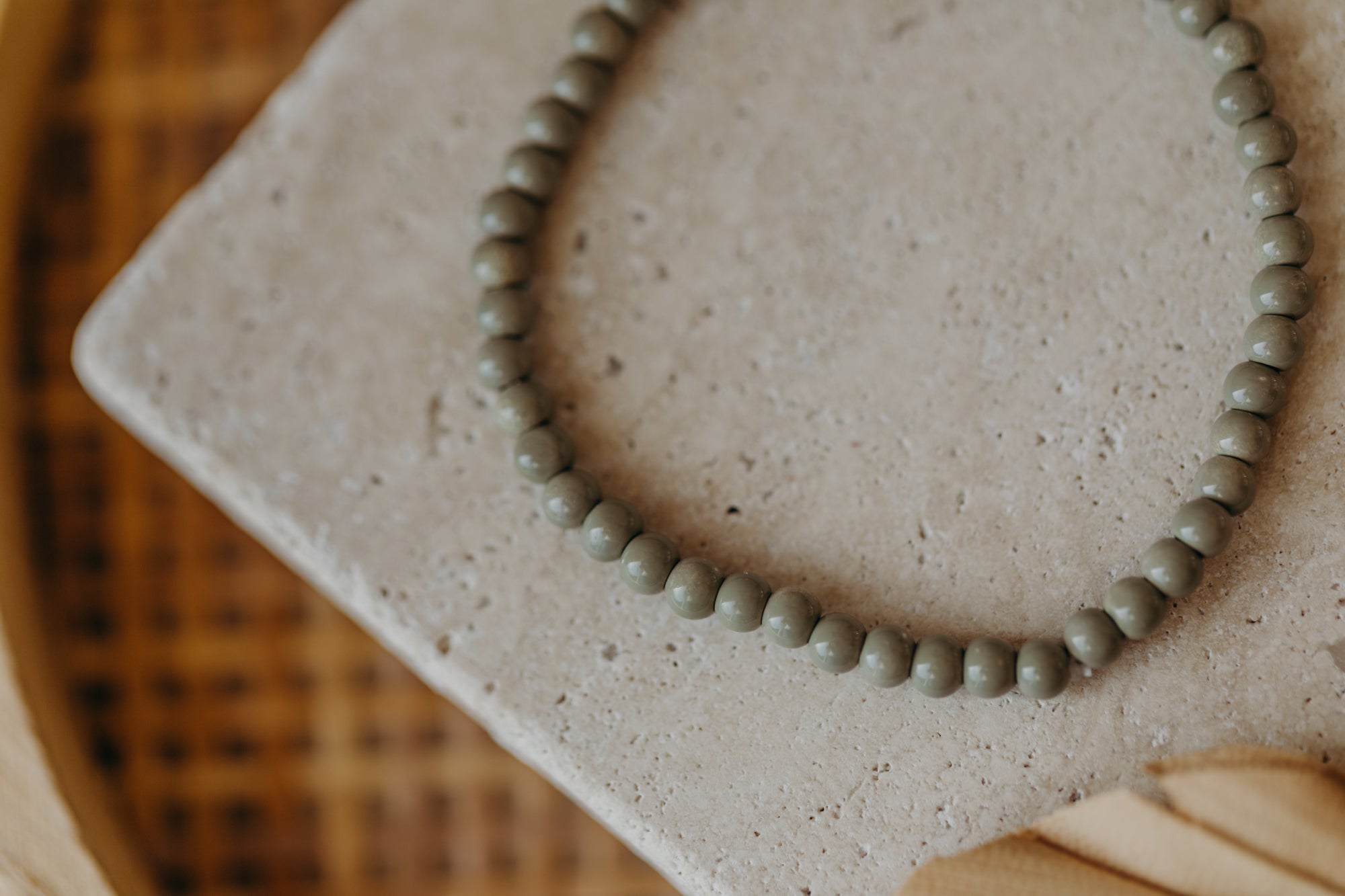 eucalyptus green glass bead bracelet (4mm)