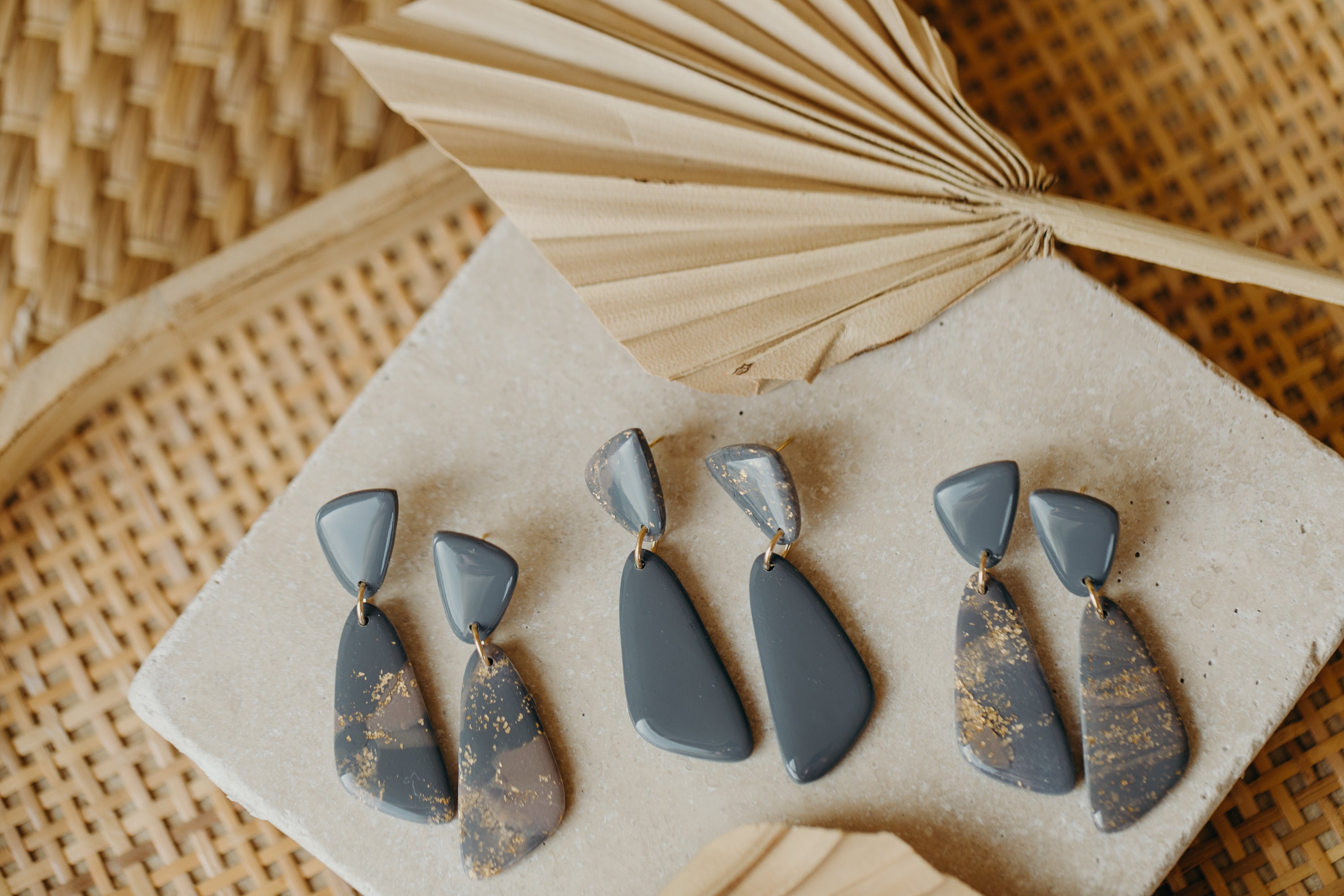 round polymer clay earrings with brass pendant circle