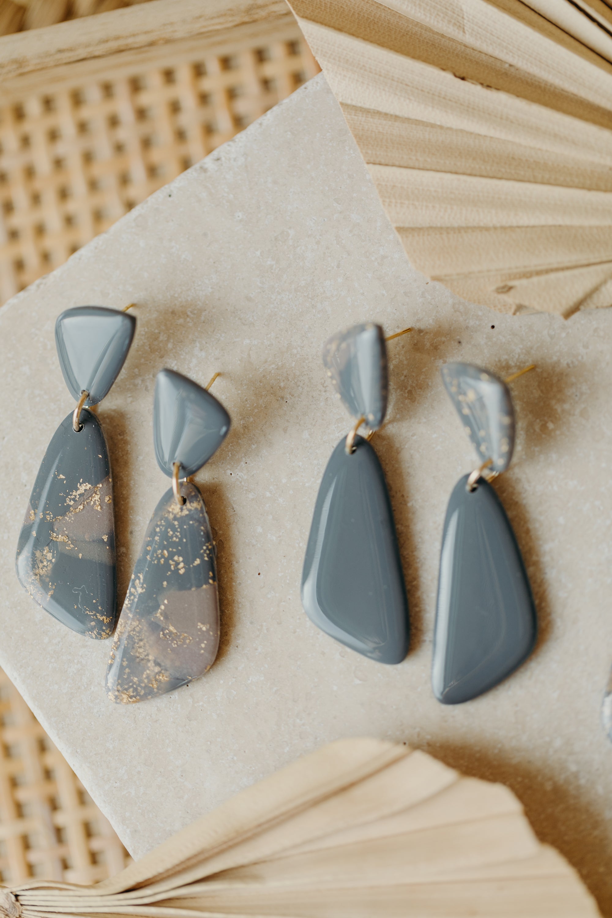 round polymer clay earrings with brass pendant circle