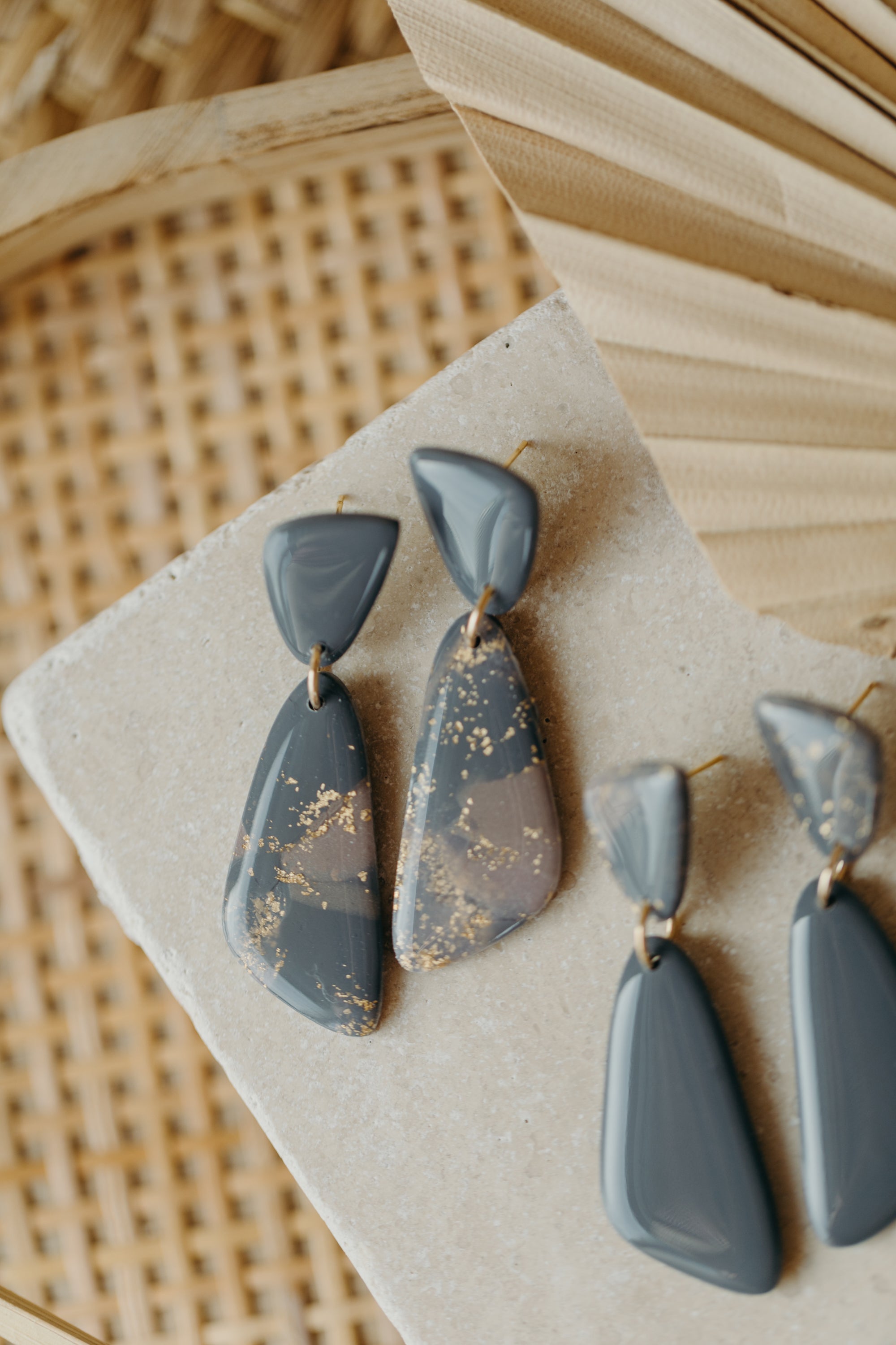 round polymer clay earrings with brass pendant circle