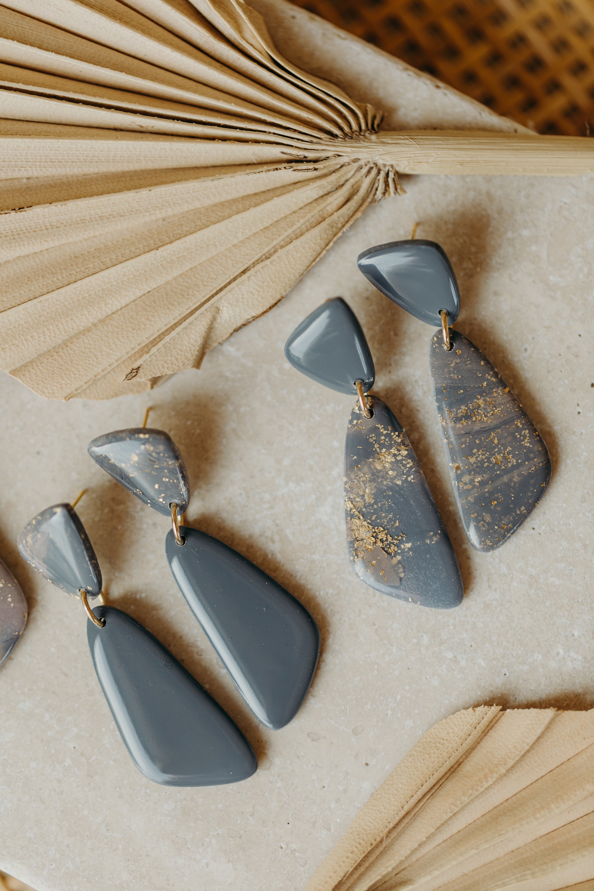 round polymer clay earrings with brass pendant circle