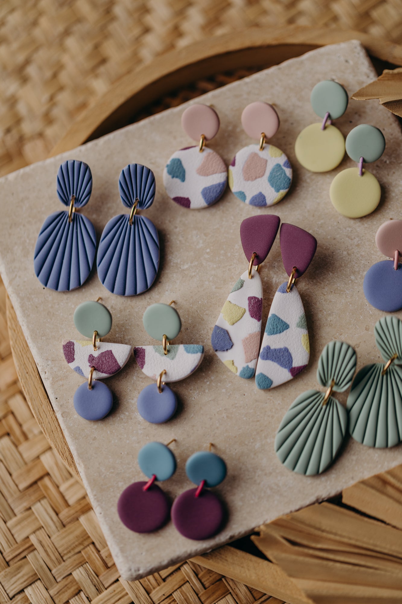 HANNI - colorful elongated earrings made of polymer clay in spring colors