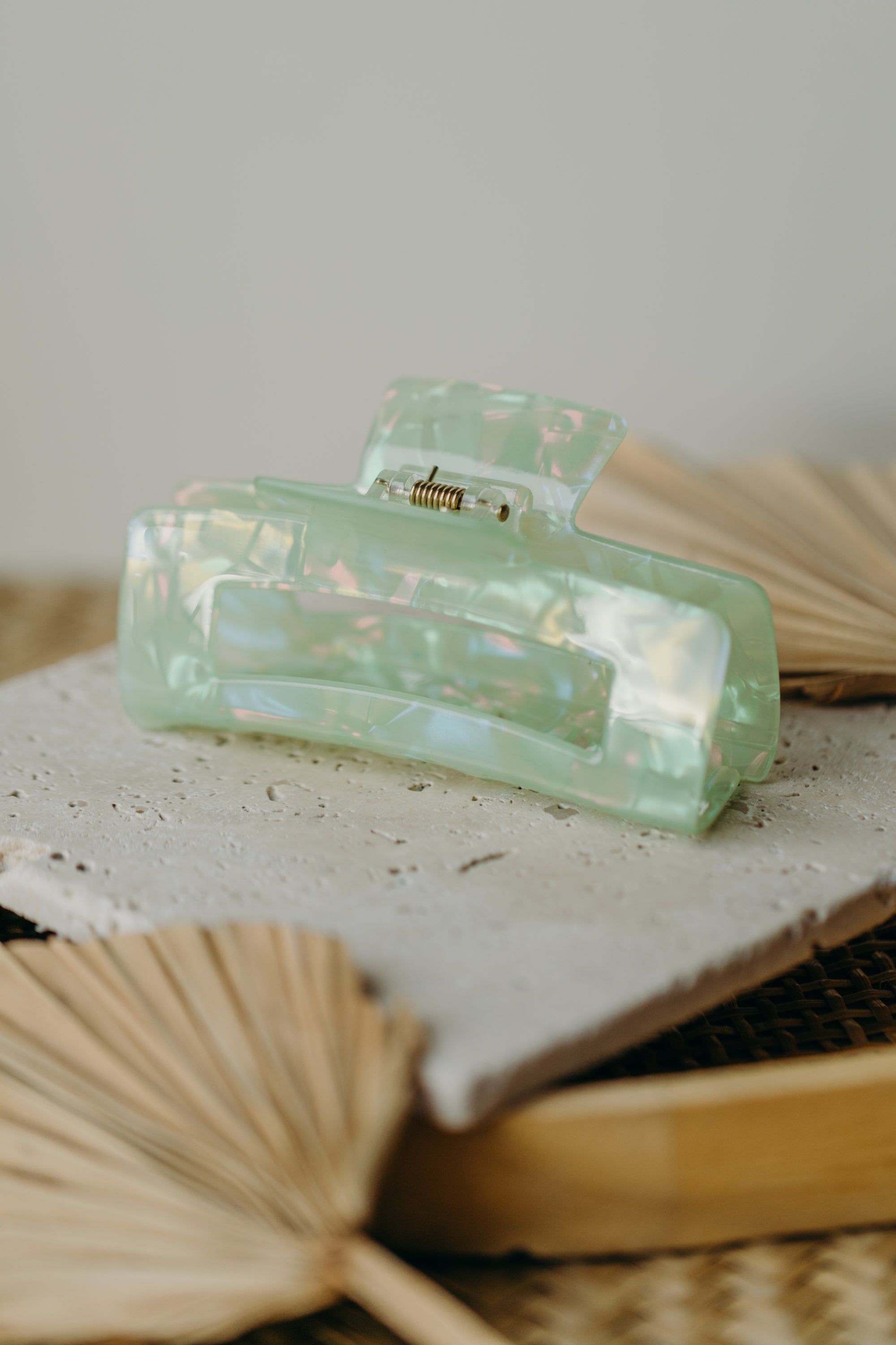 large hair clip in shiny green