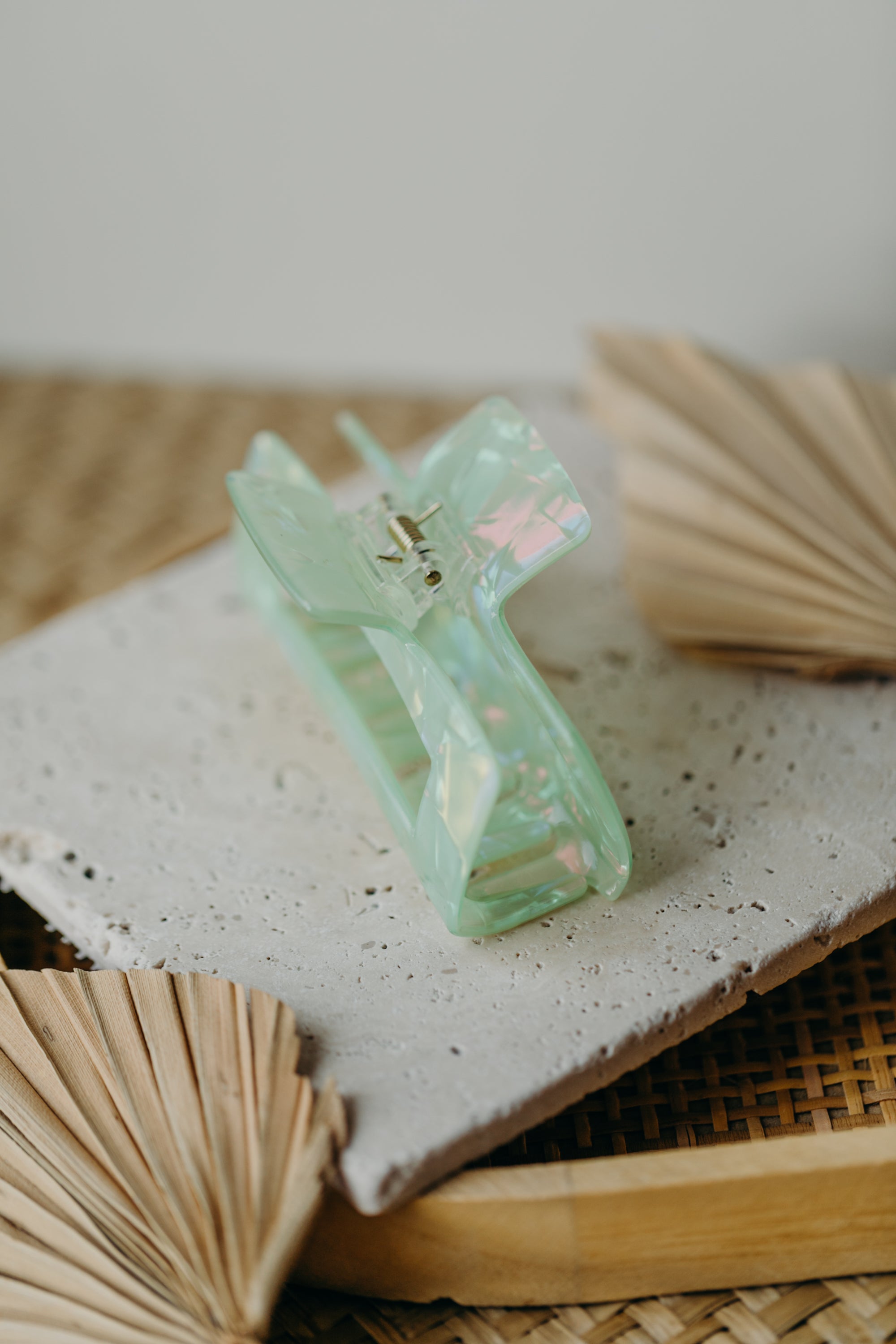 large hair clip in shiny green