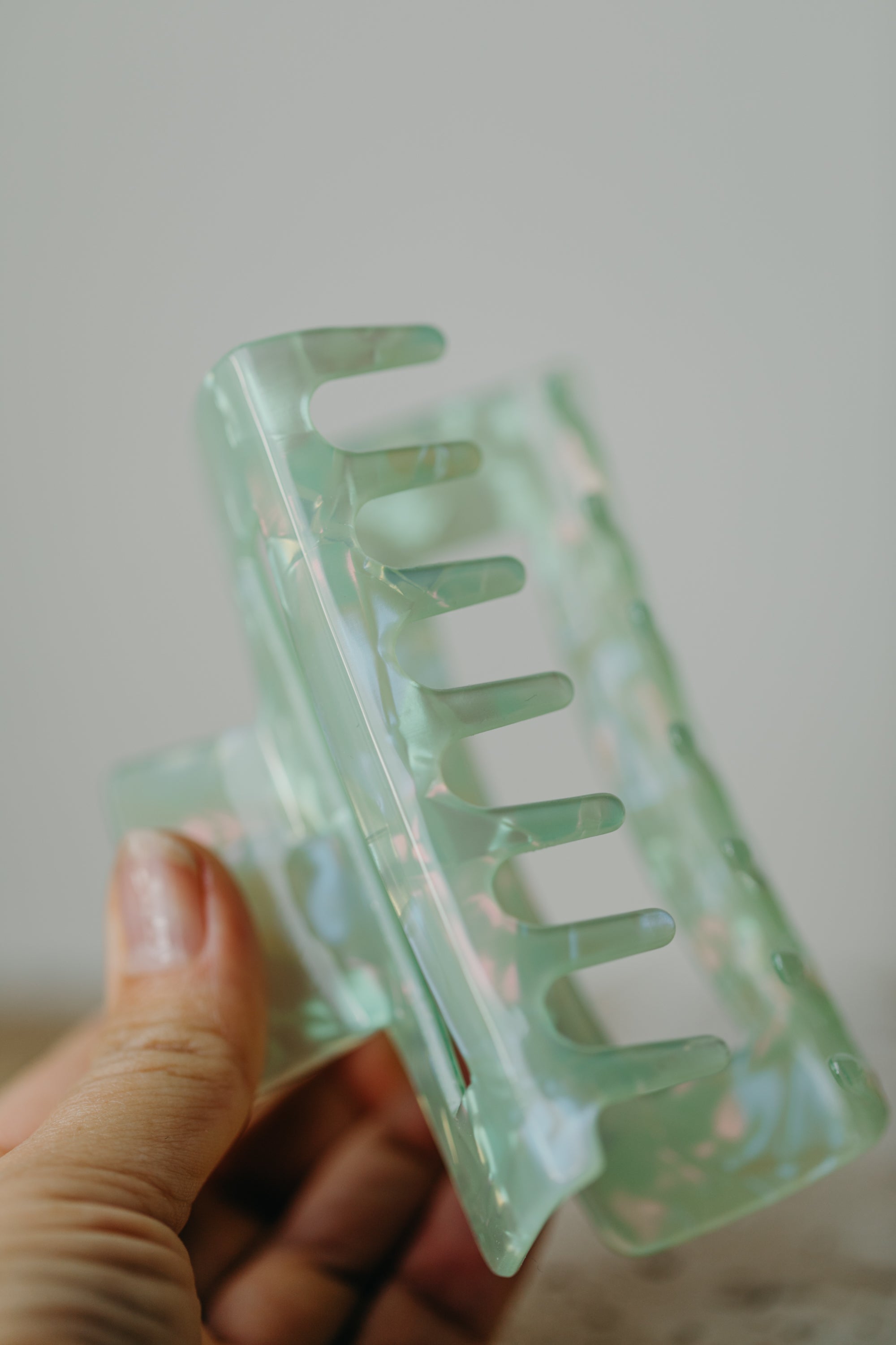 large hair clip in shiny green
