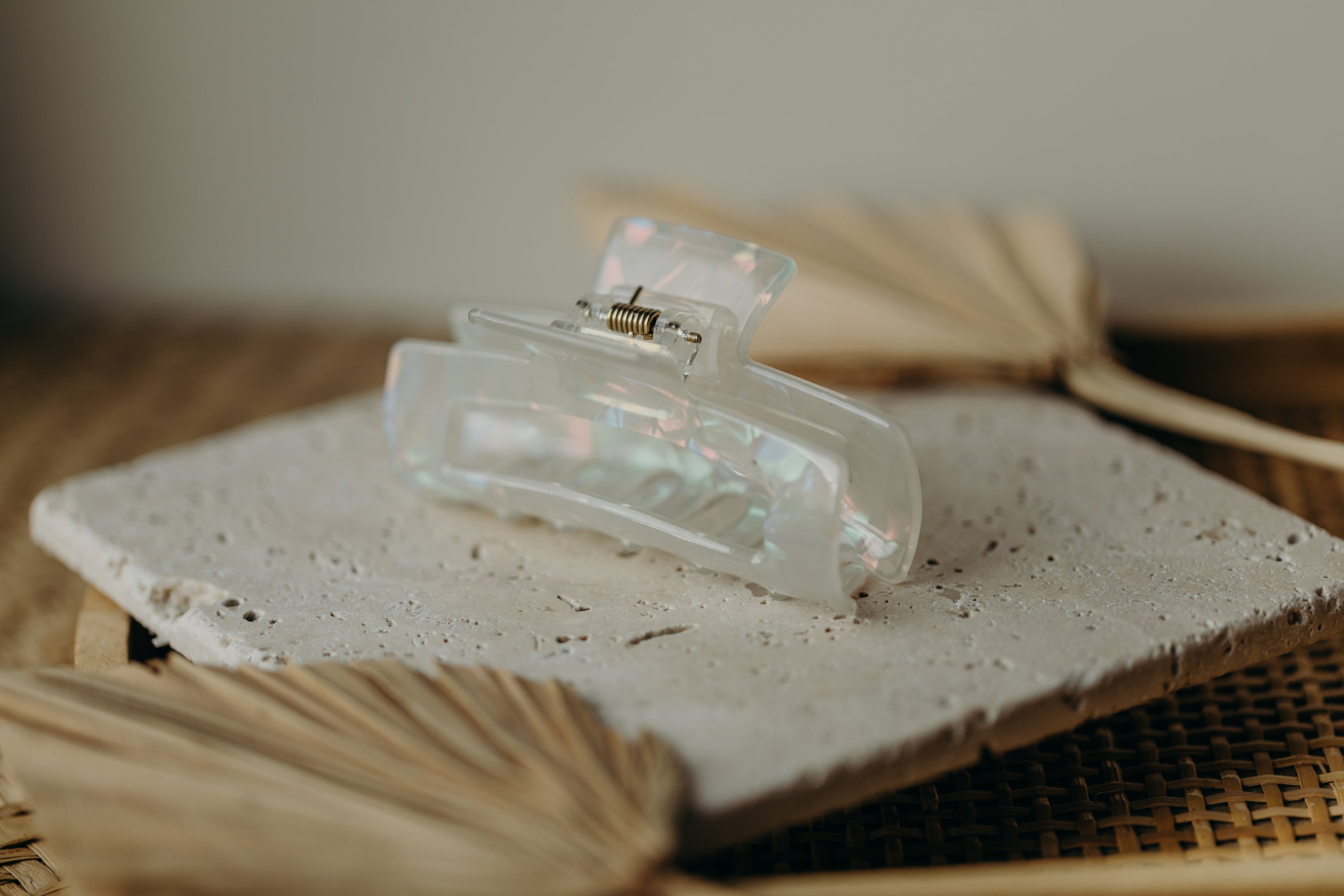 large hair clip white shiny