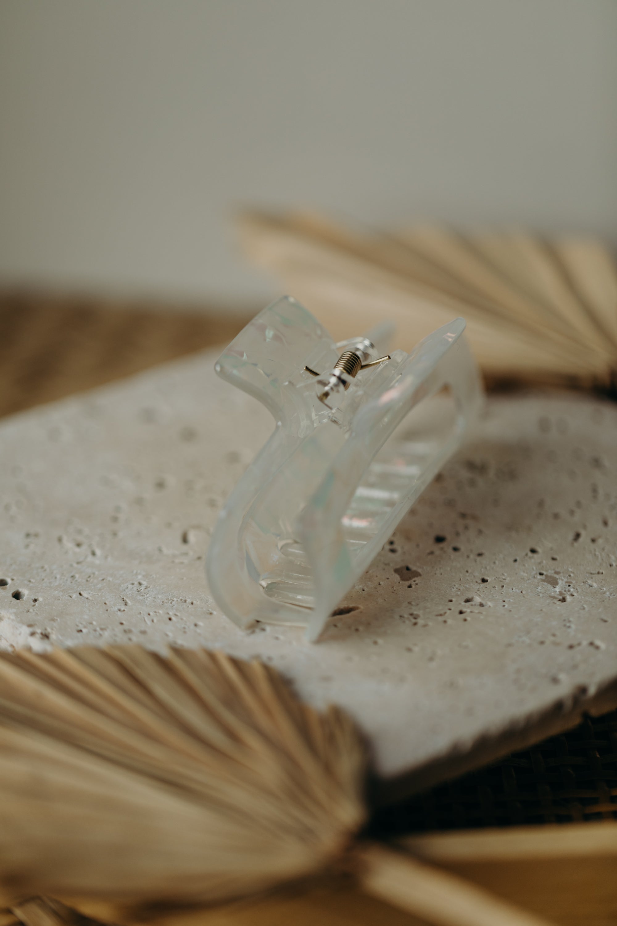 large hair clip white shiny