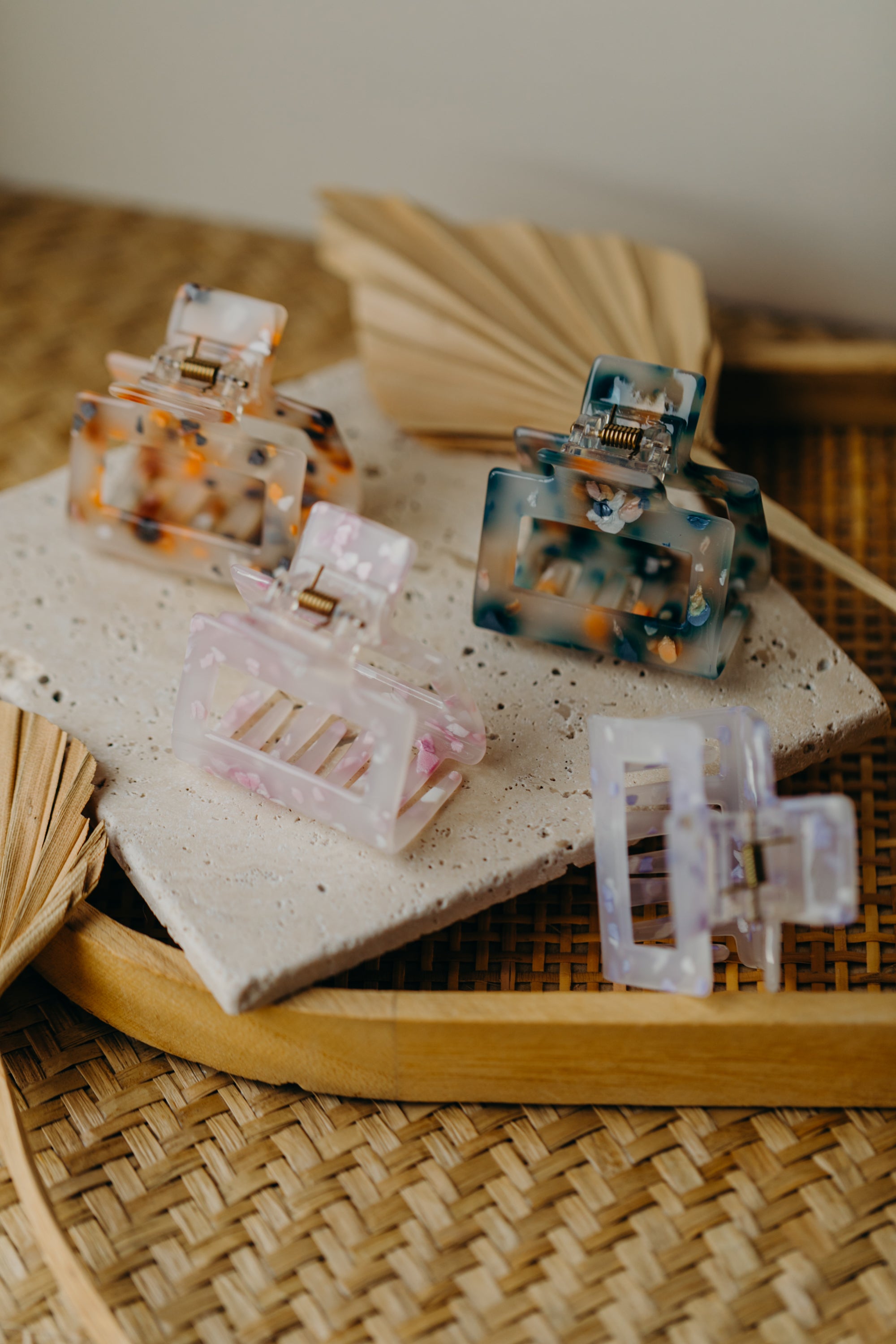 rectangular hair clip white-purple