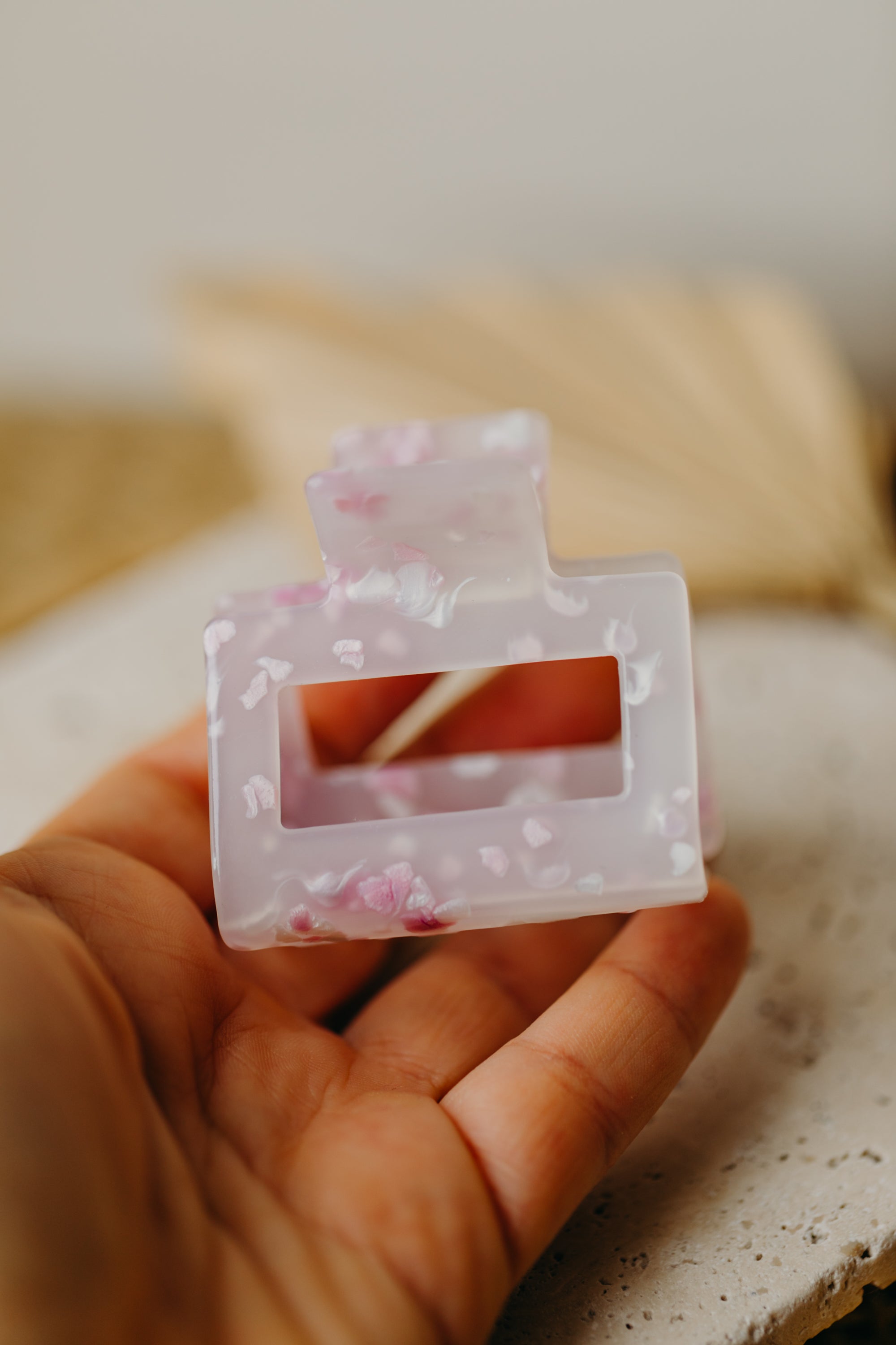 rechteckige Haarspange weiß-rosa