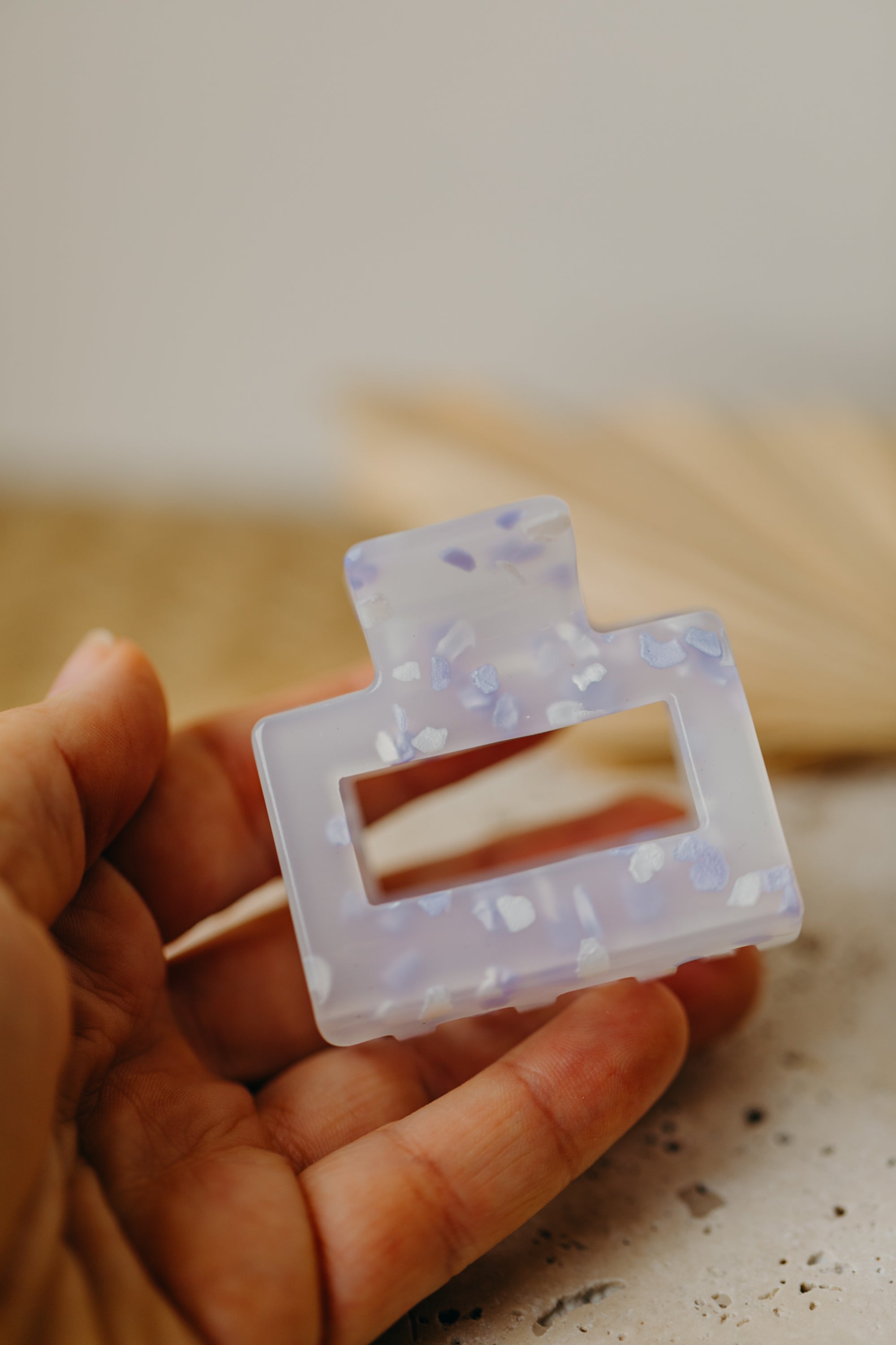 rectangular hair clip white-purple