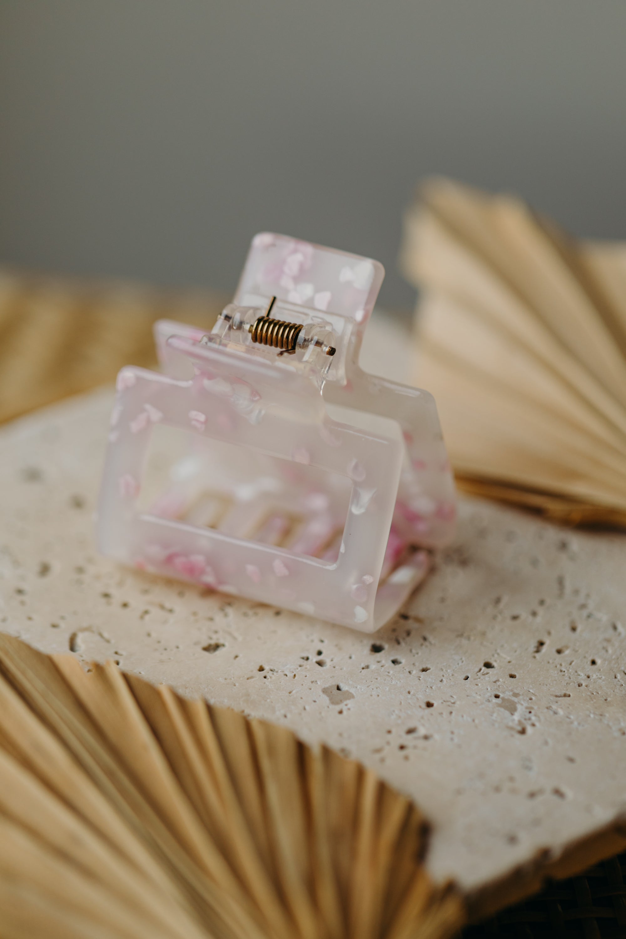rechteckige Haarspange weiß-rosa