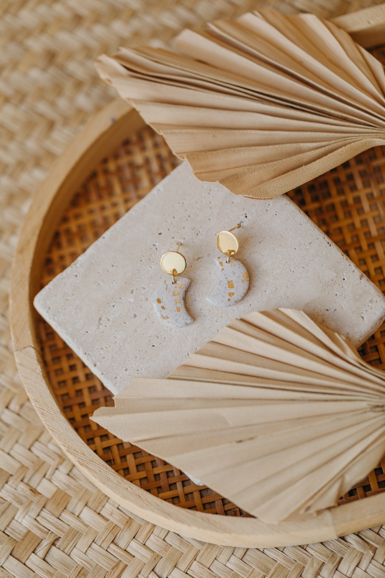 bright polymer clay earrings with gold leaf