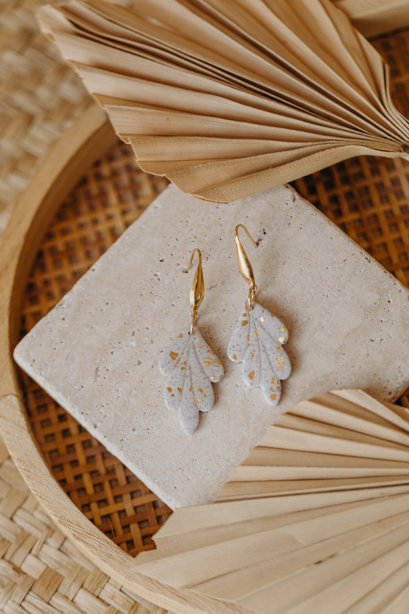 bright polymer clay earrings with gold leaf